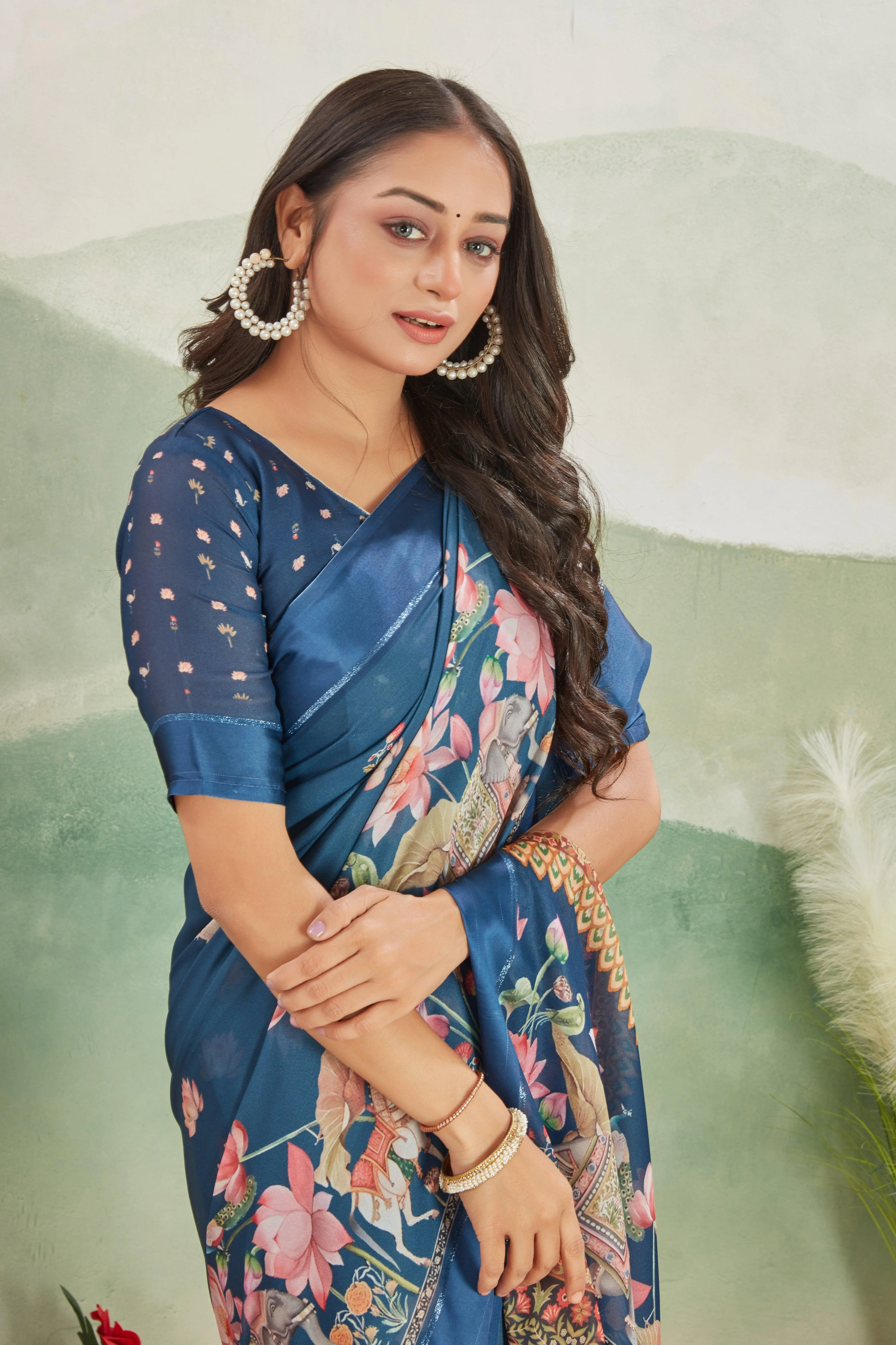 Art Meets Elegance: Kalamkari Prints and Viscose Satin Borders on Crepe Silk - Image 4