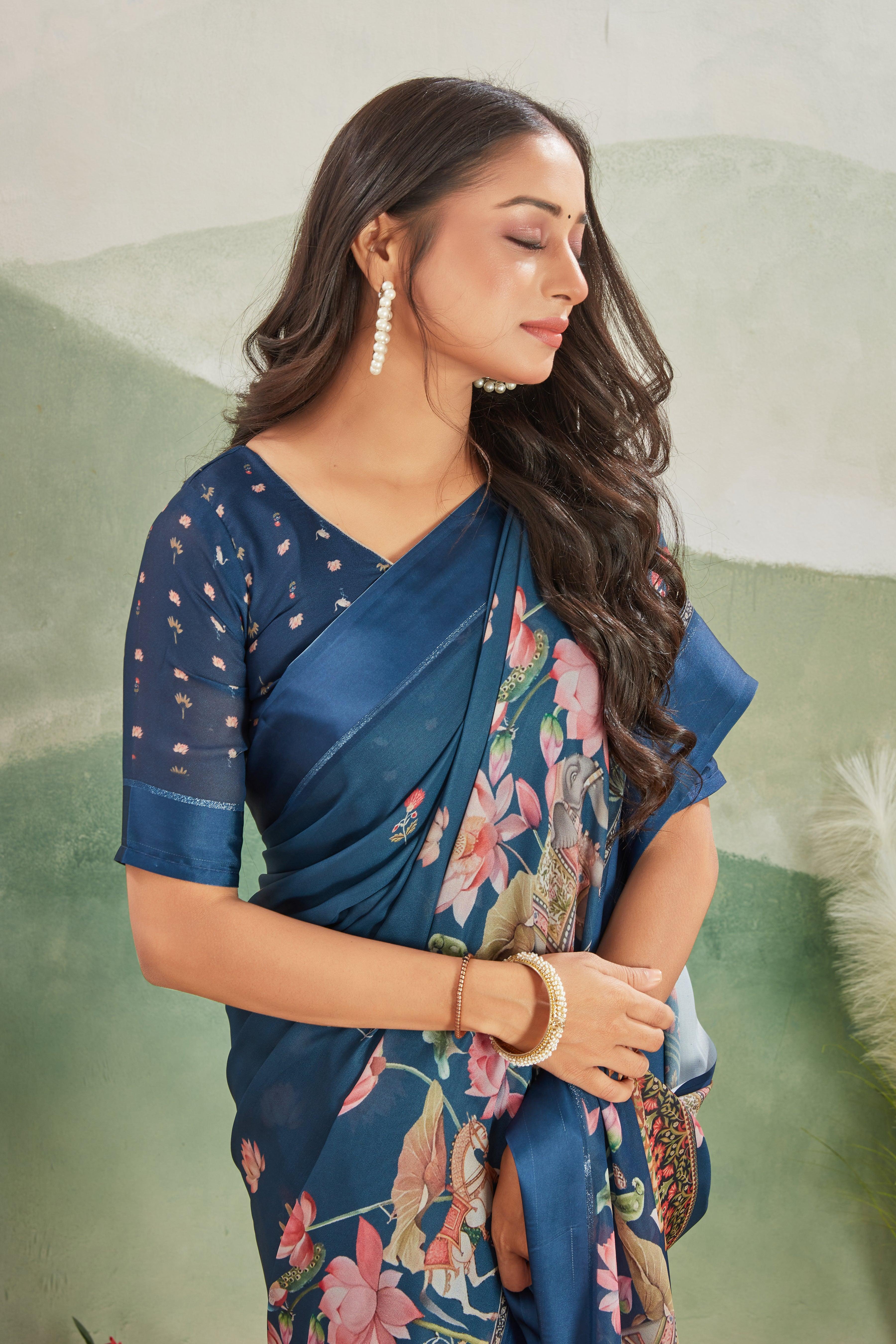 Art Meets Elegance: Kalamkari Prints and Viscose Satin Borders on Crepe Silk - Image 5