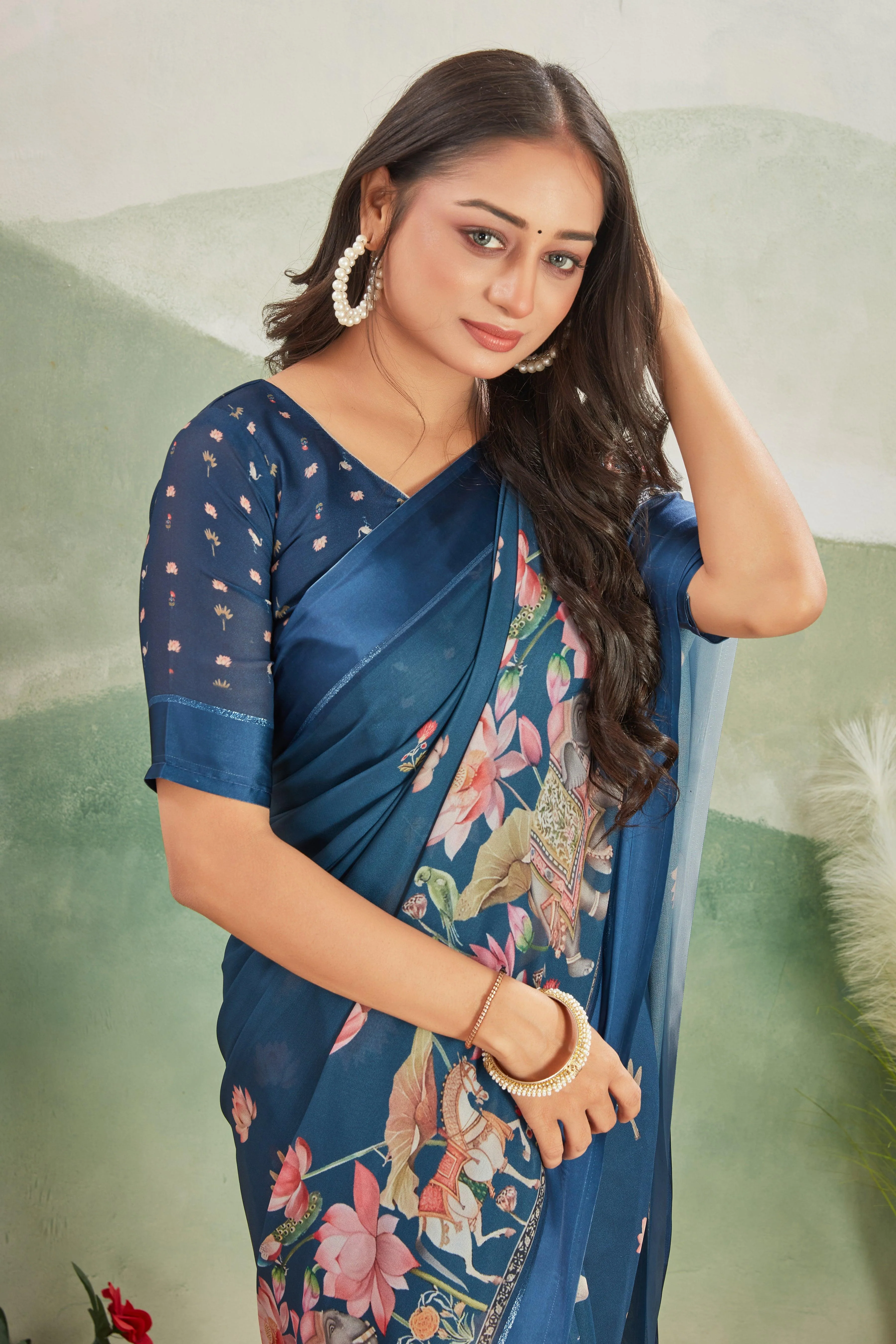 Art Meets Elegance: Kalamkari Prints and Viscose Satin Borders on Crepe Silk - Image 6