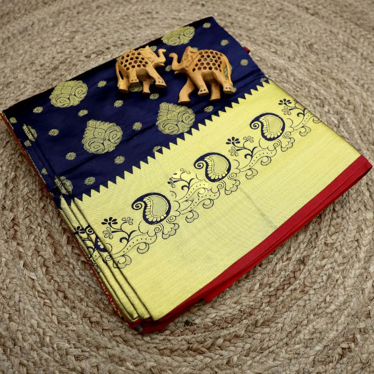 Elegant Bridal Silk Saree – Pure Weave With Golden Zari Border - Image 6