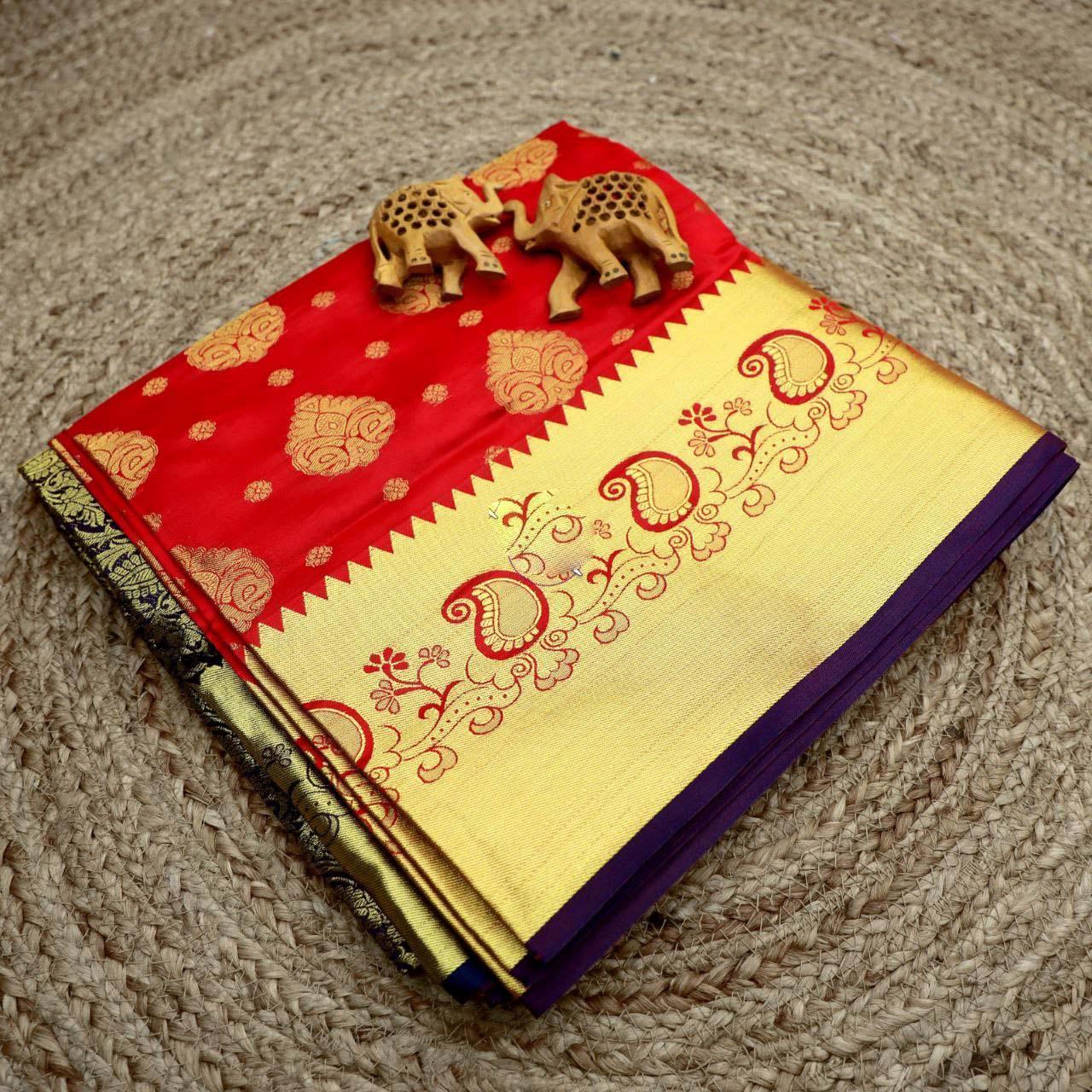 Elegant Bridal Silk Saree – Pure Weave With Golden Zari Border - Image 5