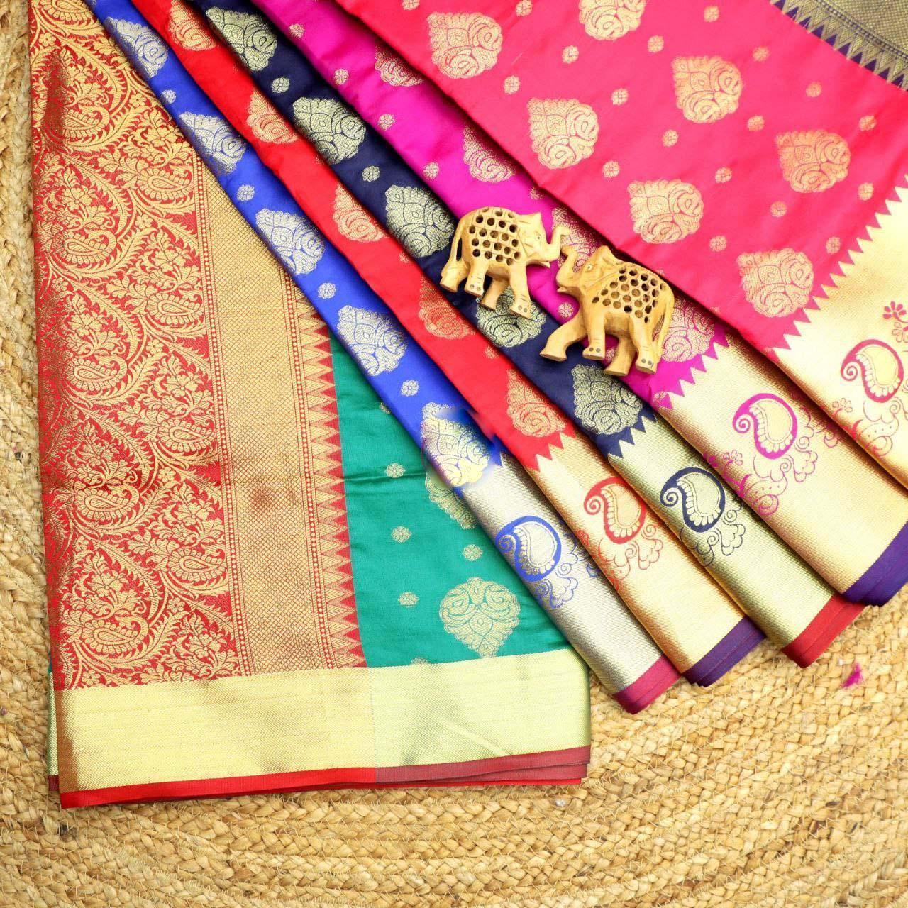 Elegant Bridal Silk Saree – Pure Weave With Golden Zari Border - Image 13