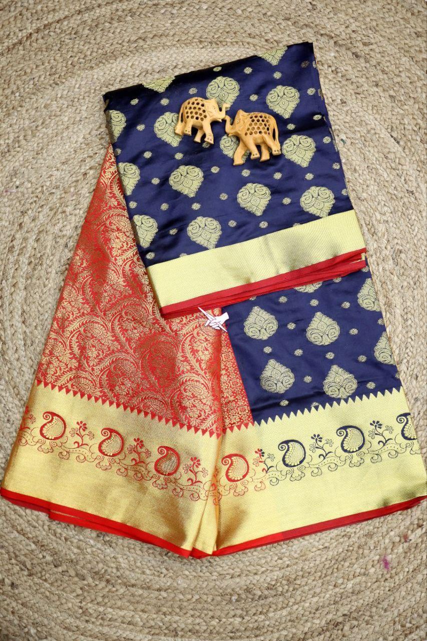 Elegant Bridal Silk Saree – Pure Weave With Golden Zari Border - Image 11