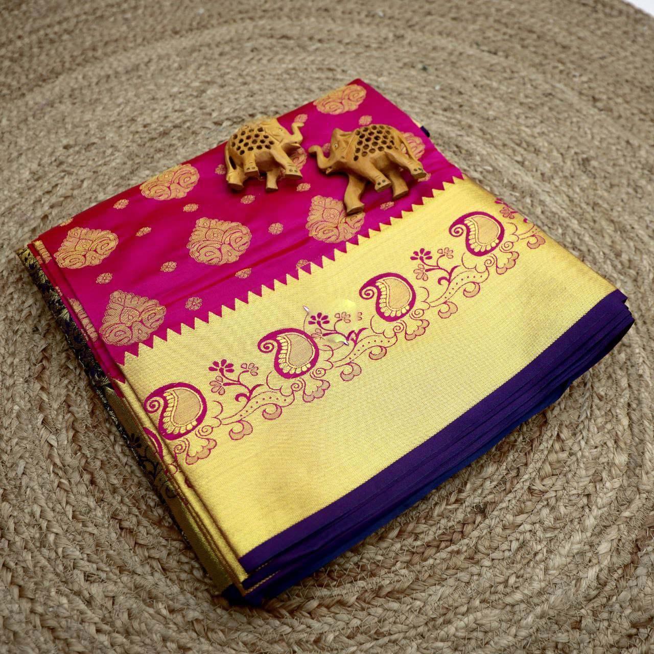 Elegant Bridal Silk Saree – Pure Weave With Golden Zari Border - Image 3