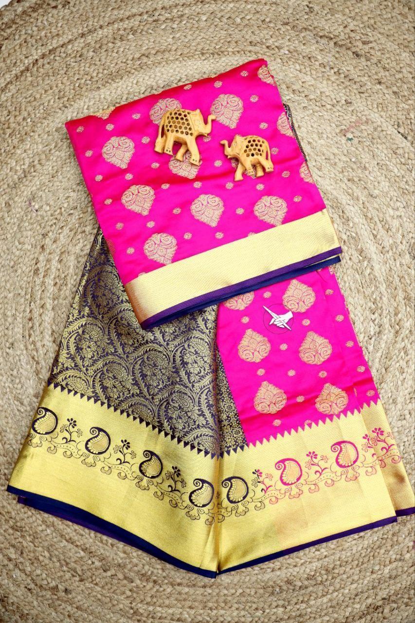 Elegant Bridal Silk Saree – Pure Weave With Golden Zari Border - Image 12