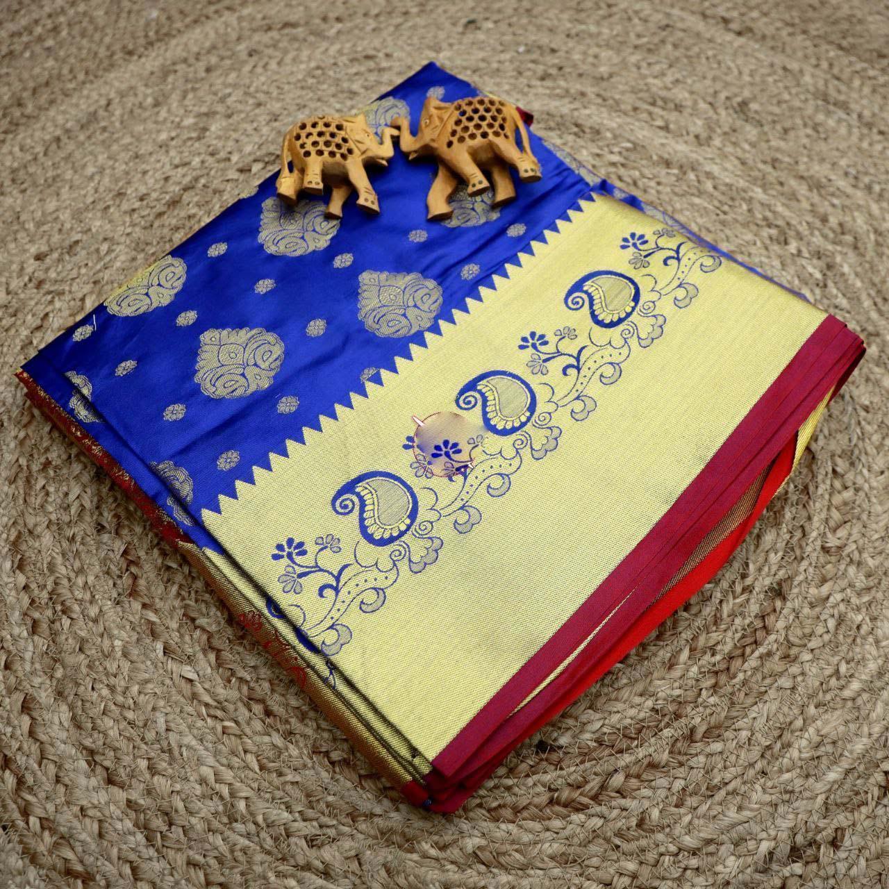 Elegant Bridal Silk Saree – Pure Weave With Golden Zari Border - Image 4