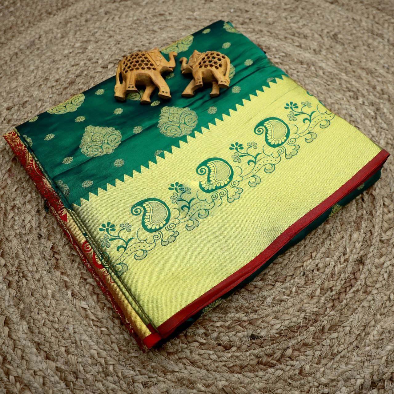 Elegant Bridal Silk Saree – Pure Weave With Golden Zari Border - Image 7
