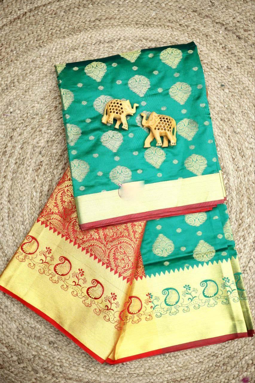 Elegant Bridal Silk Saree – Pure Weave With Golden Zari Border - Image 8