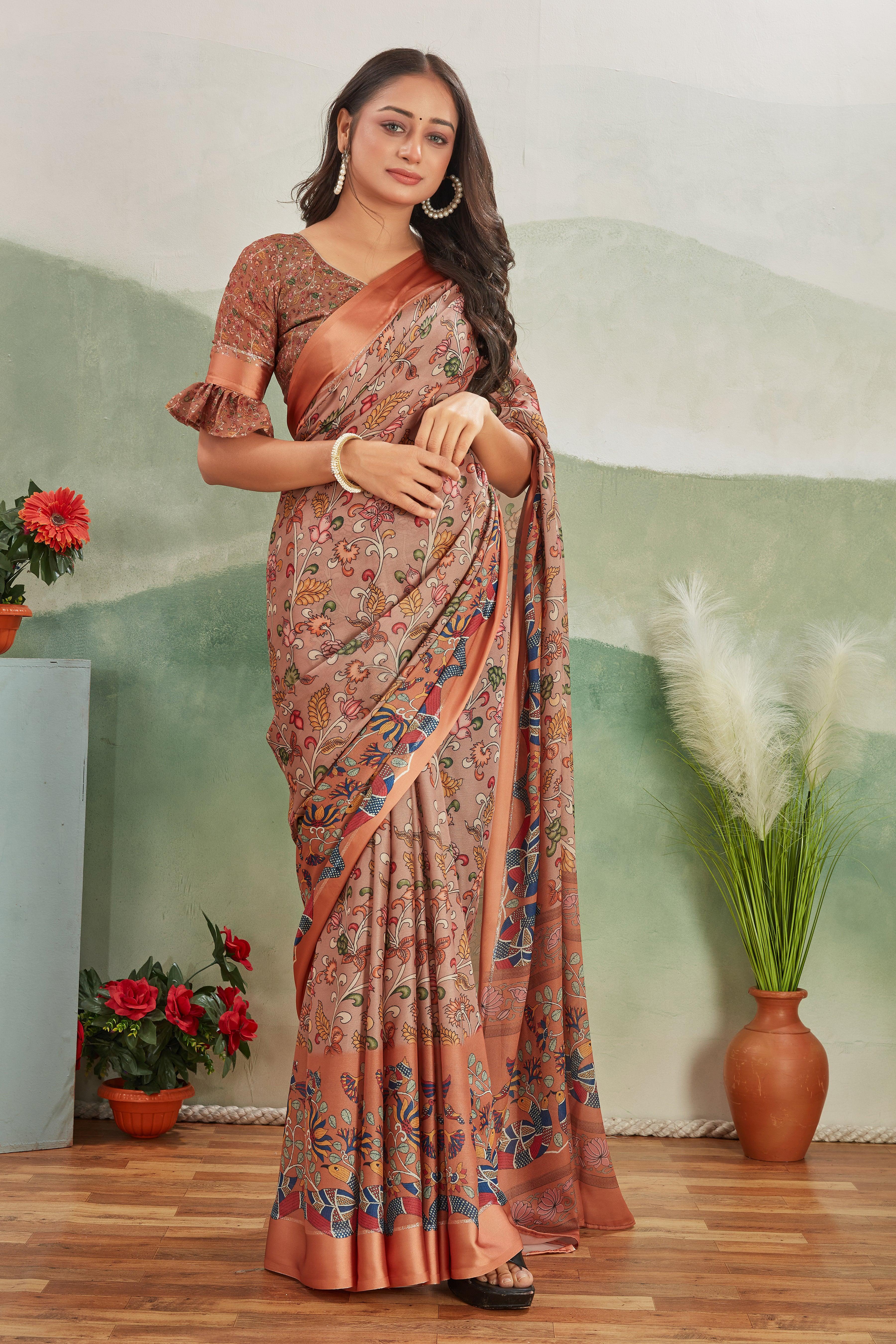 Crafted for Perfection: Crepe Silk with Kalamkari and Matching Blouse - Image 3