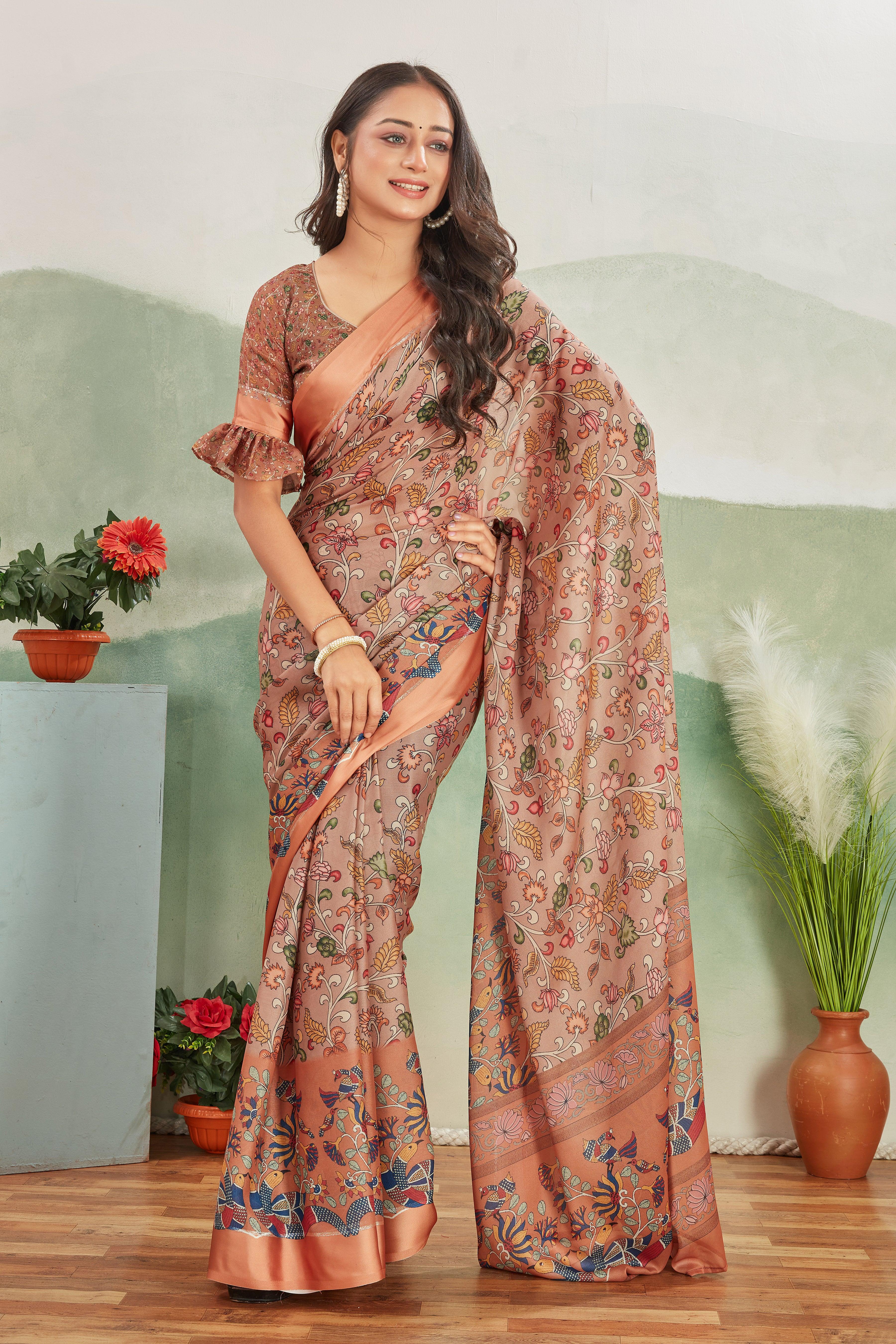 Crafted for Perfection: Crepe Silk with Kalamkari and Matching Blouse - Image 4