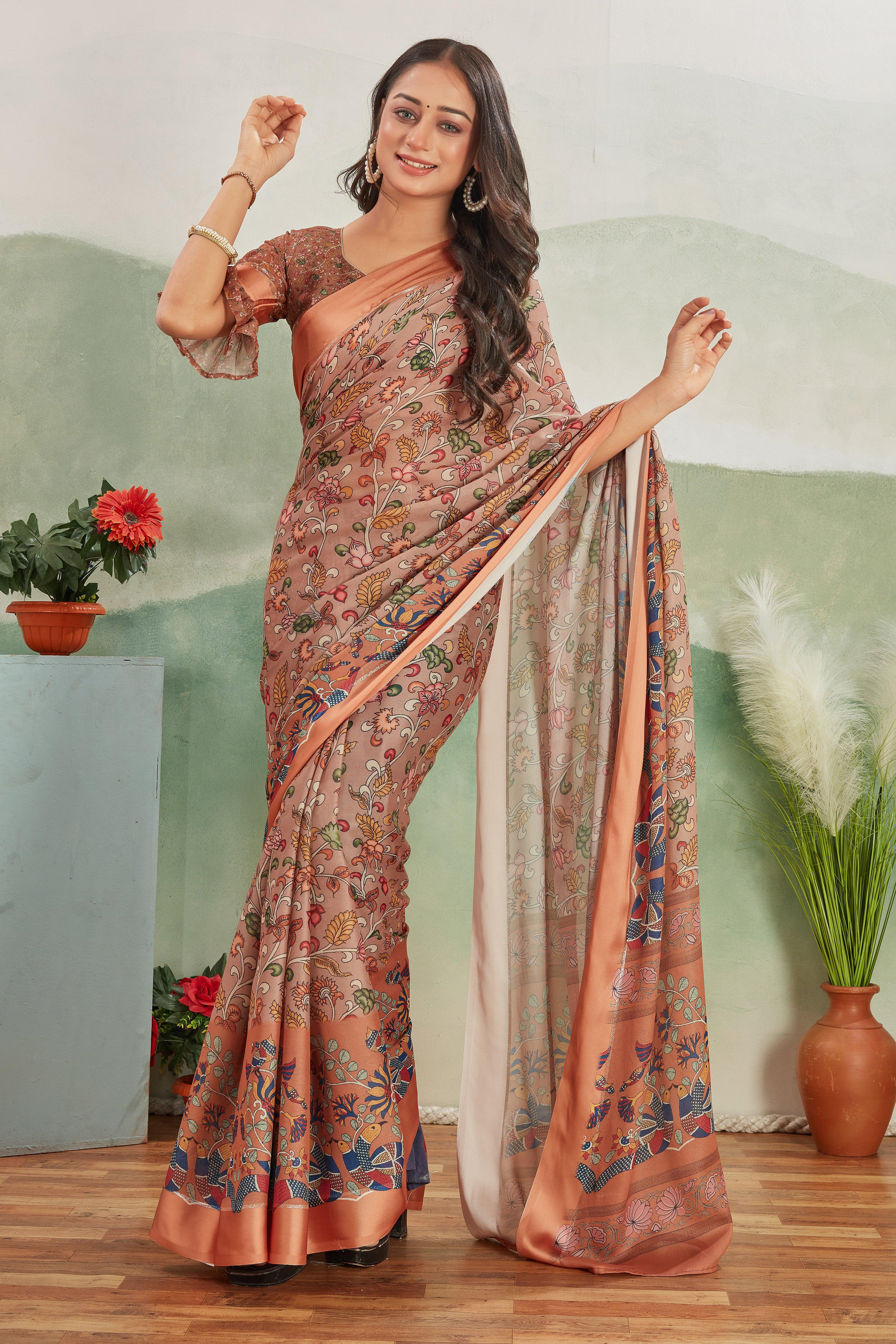 Crafted for Perfection: Crepe Silk with Kalamkari and Matching Blouse - Image 5