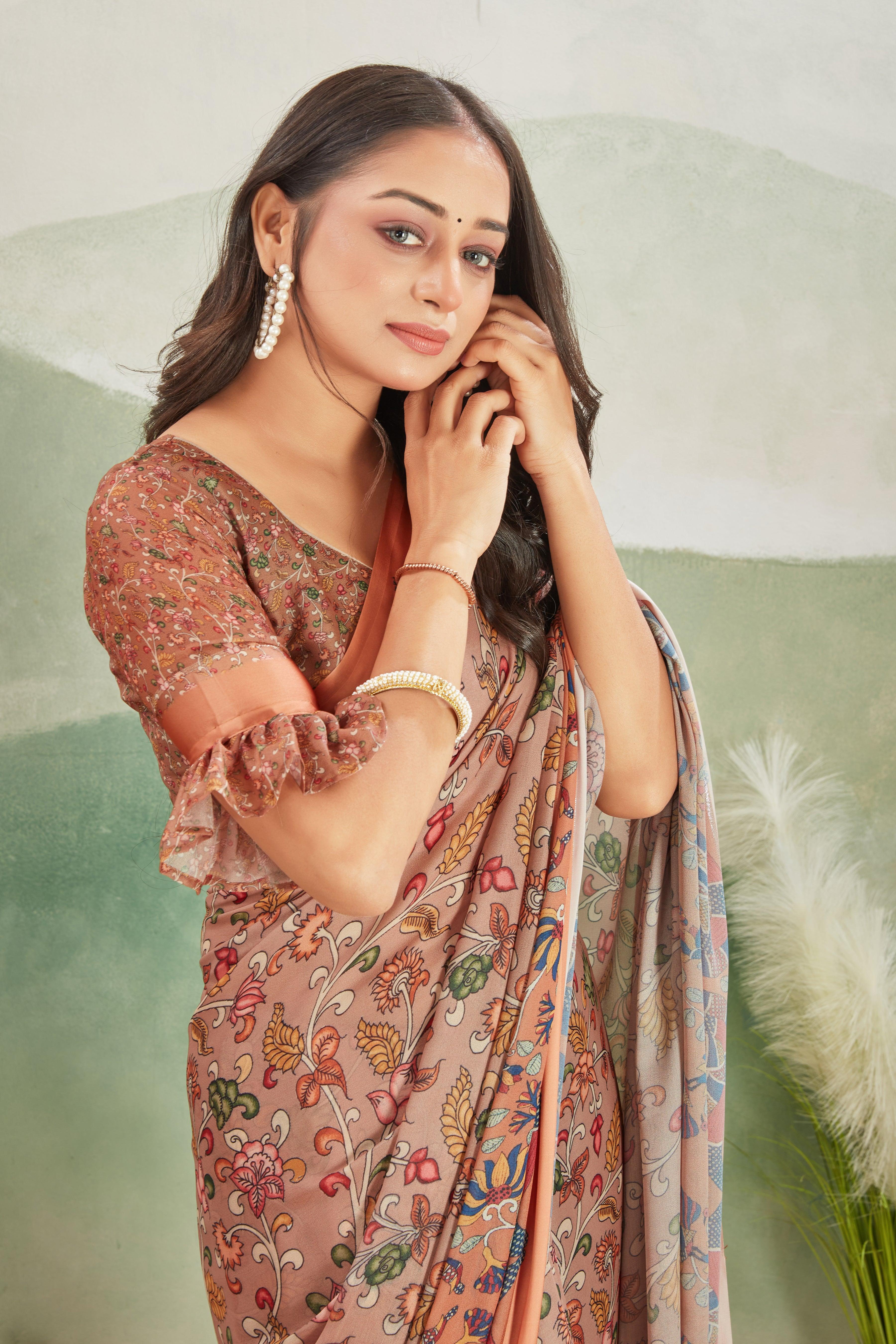 Crafted for Perfection: Crepe Silk with Kalamkari and Matching Blouse - Image 6