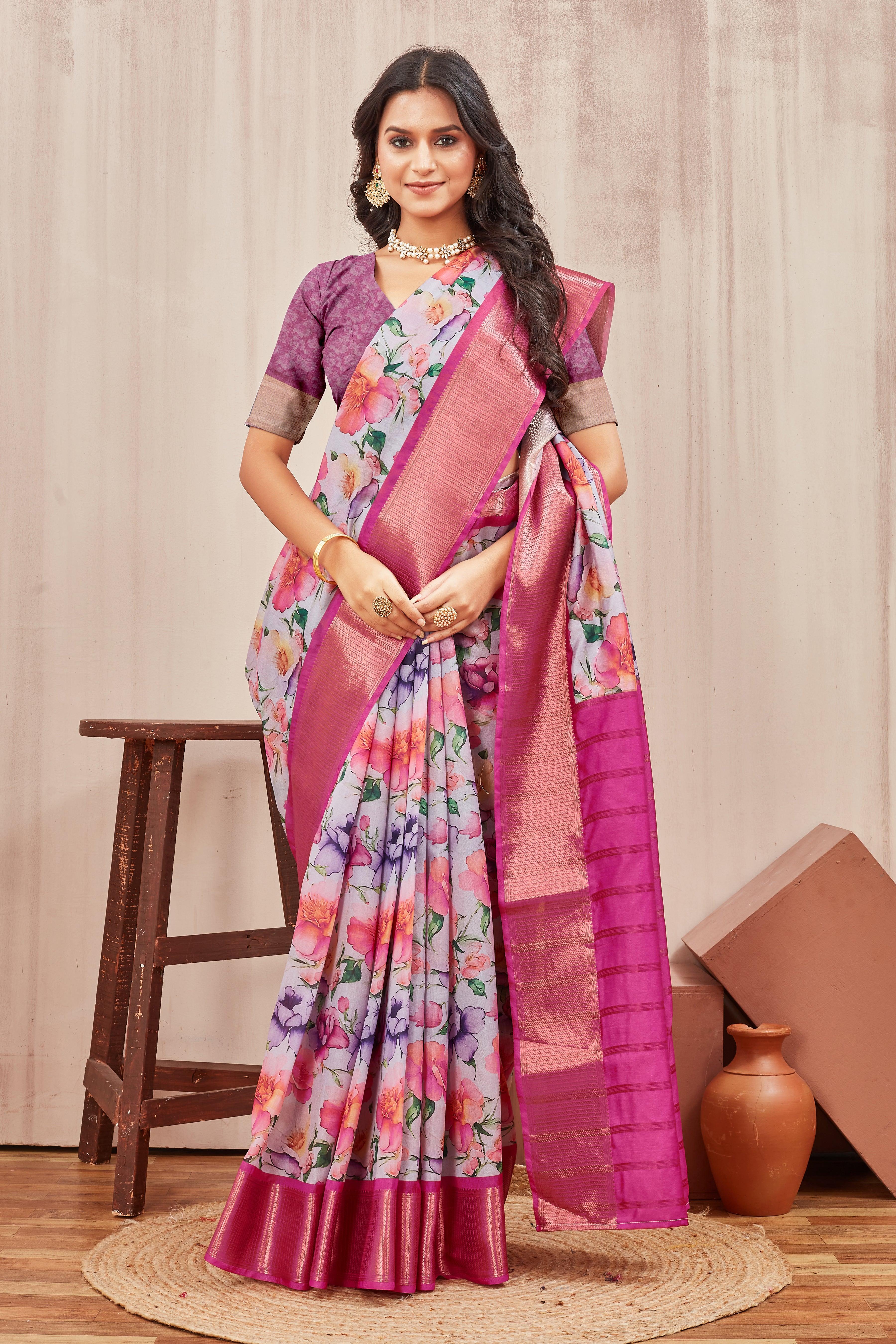Digital modern printed soft silk sarees - Image 4