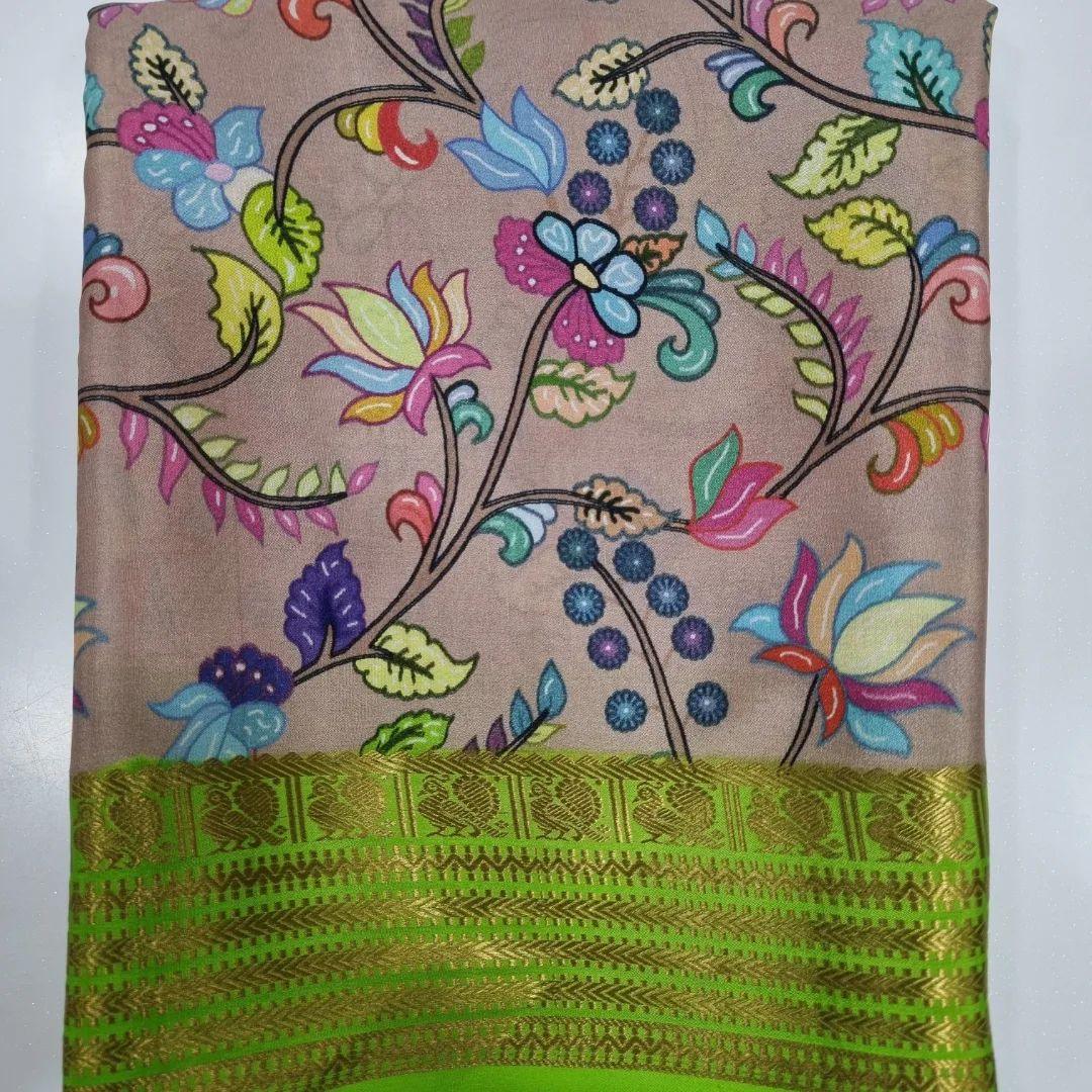 Digital Kalamkari printed all over saree with zari border - Image 3