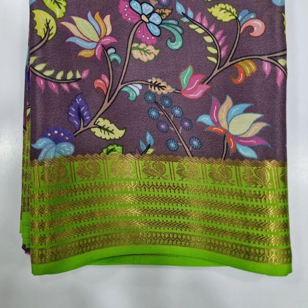 Digital Kalamkari printed all over saree with zari border - Image 4