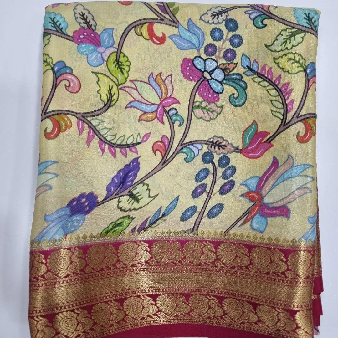 Digital Kalamkari printed all over saree with zari border - Image 7