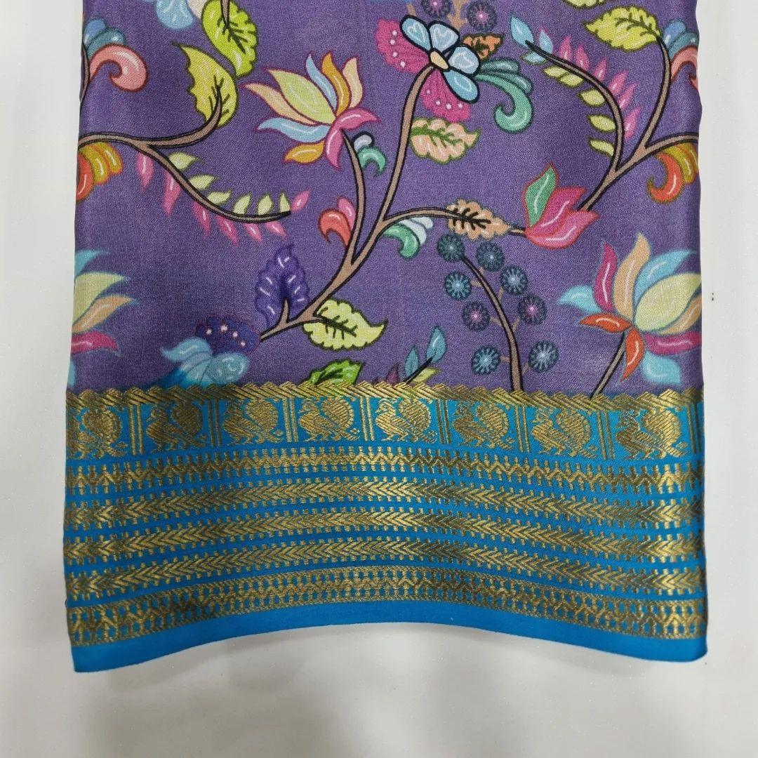 Digital Kalamkari printed all over saree with zari border - Image 8