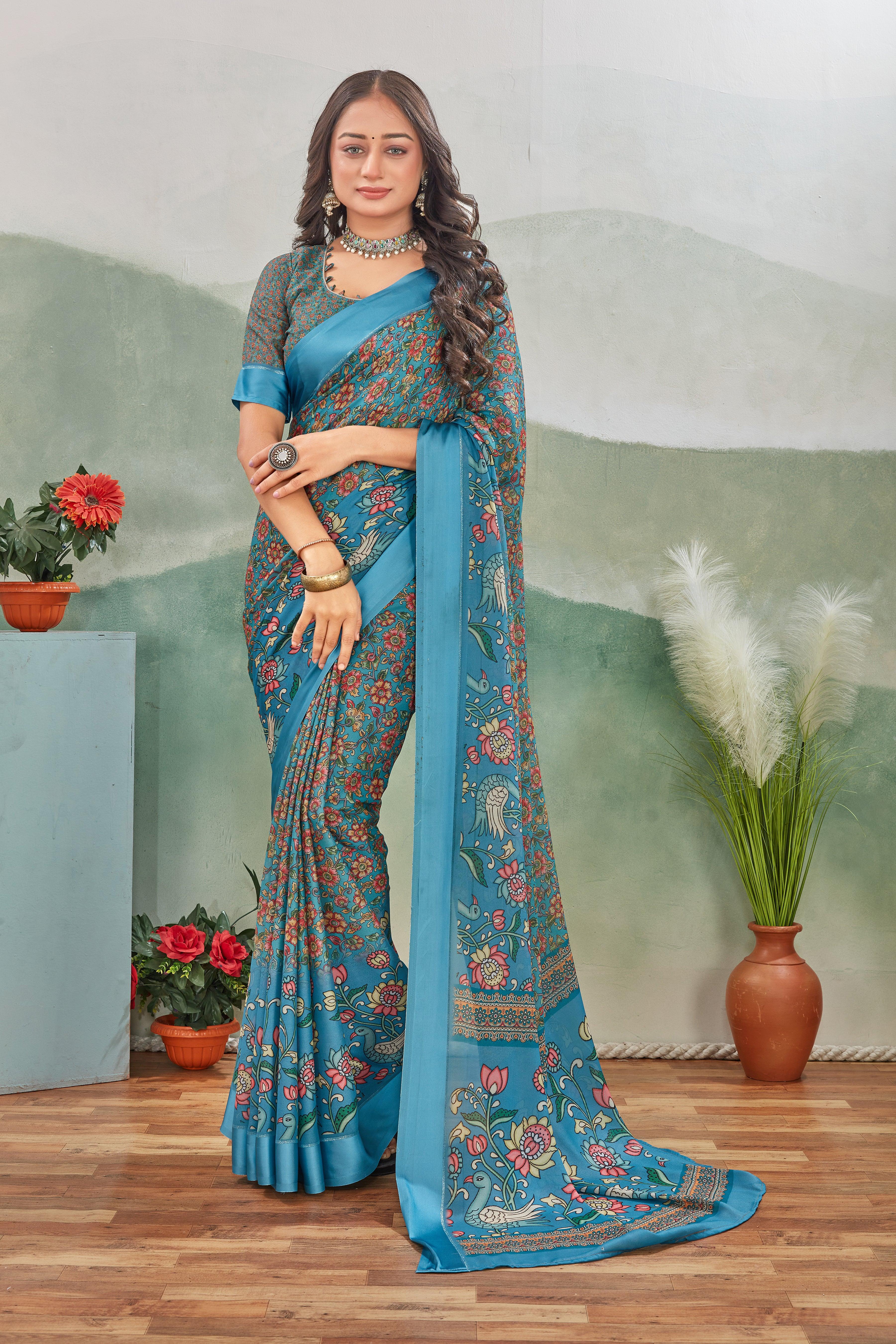 Elegance Redefined: Viscose Satin Border Mysore Silk with Exquisite Kalamkari Prints - Image 3