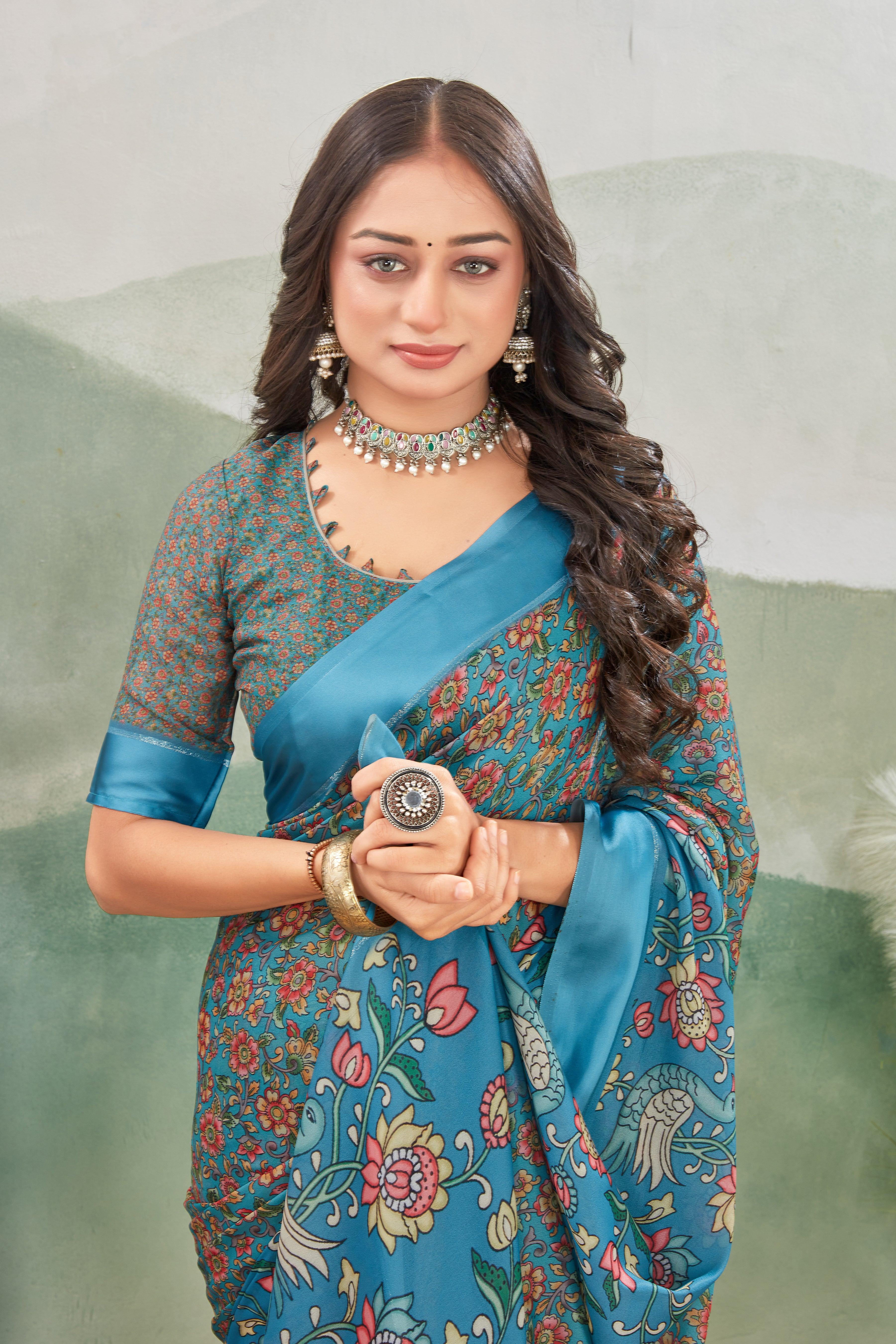 Elegance Redefined: Viscose Satin Border Mysore Silk with Exquisite Kalamkari Prints - Image 4