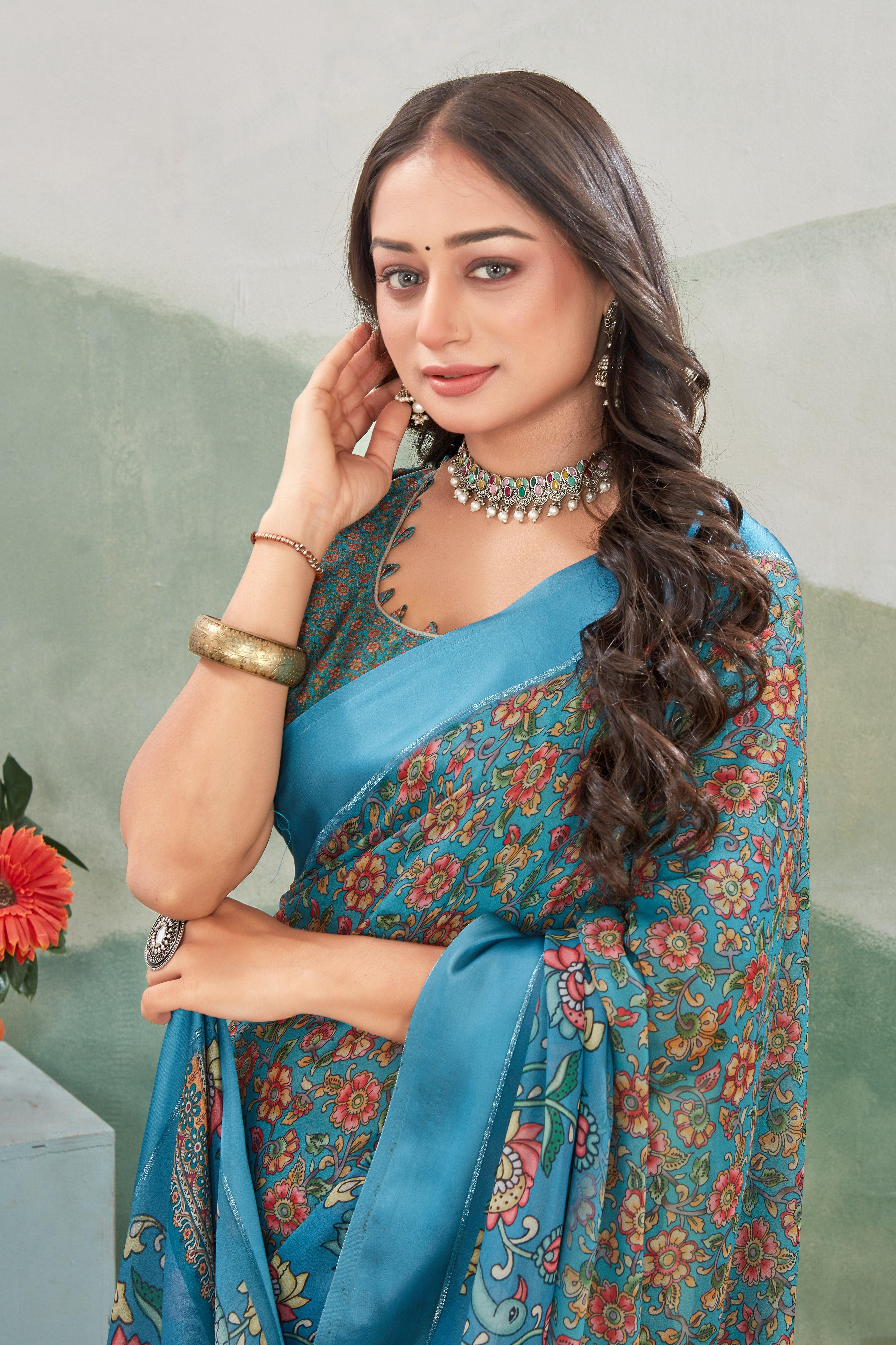 Elegance Redefined: Viscose Satin Border Mysore Silk with Exquisite Kalamkari Prints - Image 5