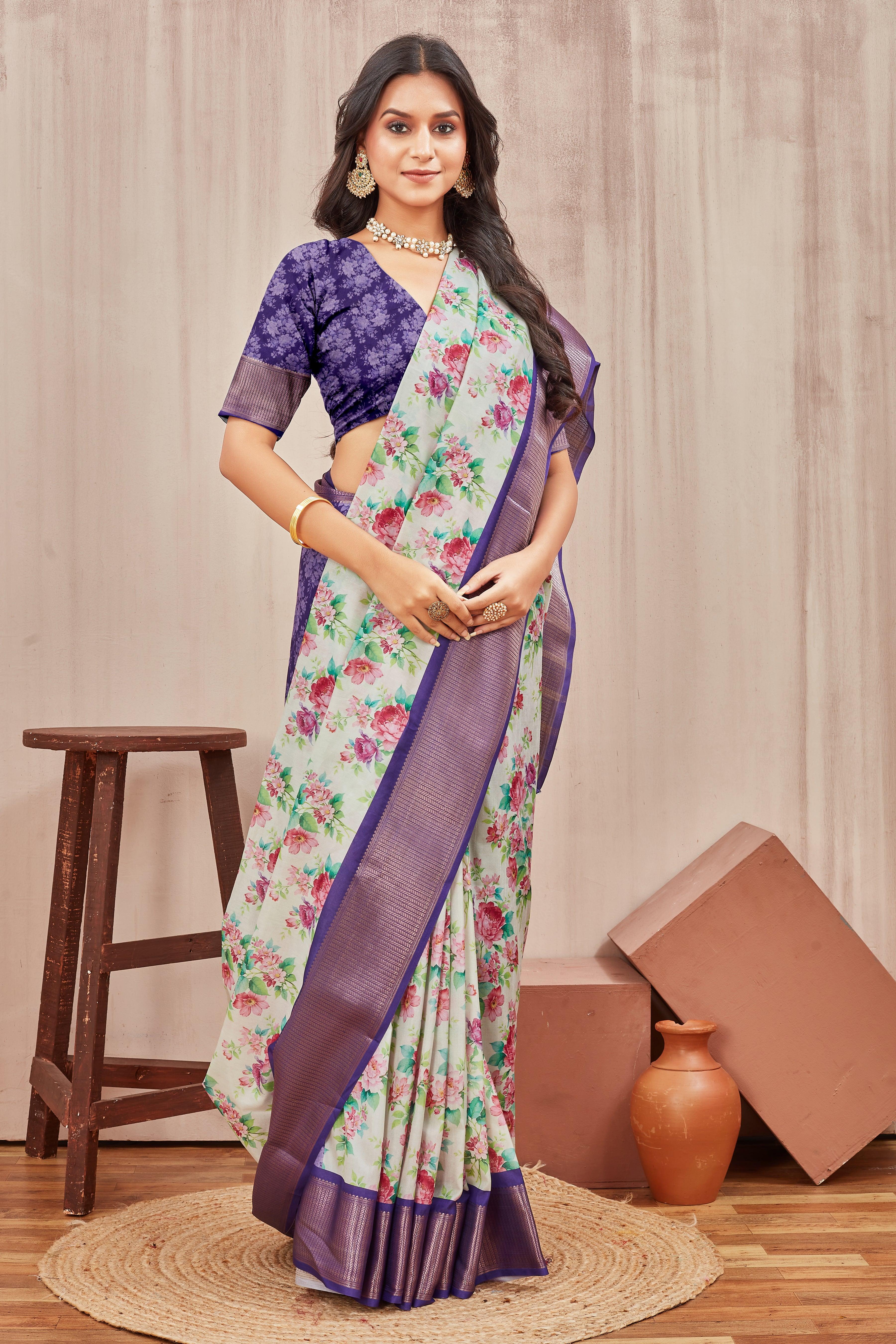 Digital modern printed soft silk sarees - Image 4