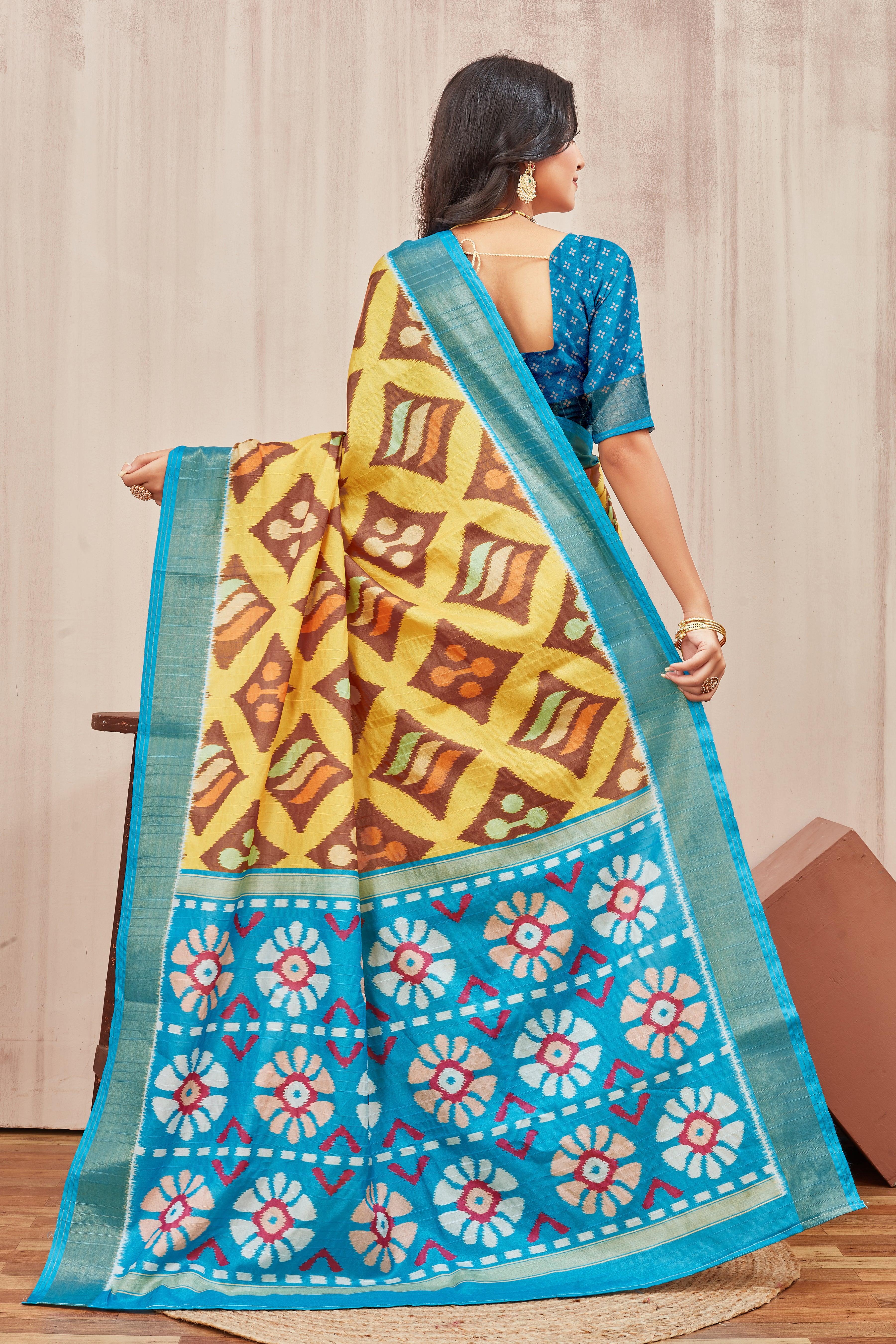Digital ikkat printed soft silk sarees - Image 3