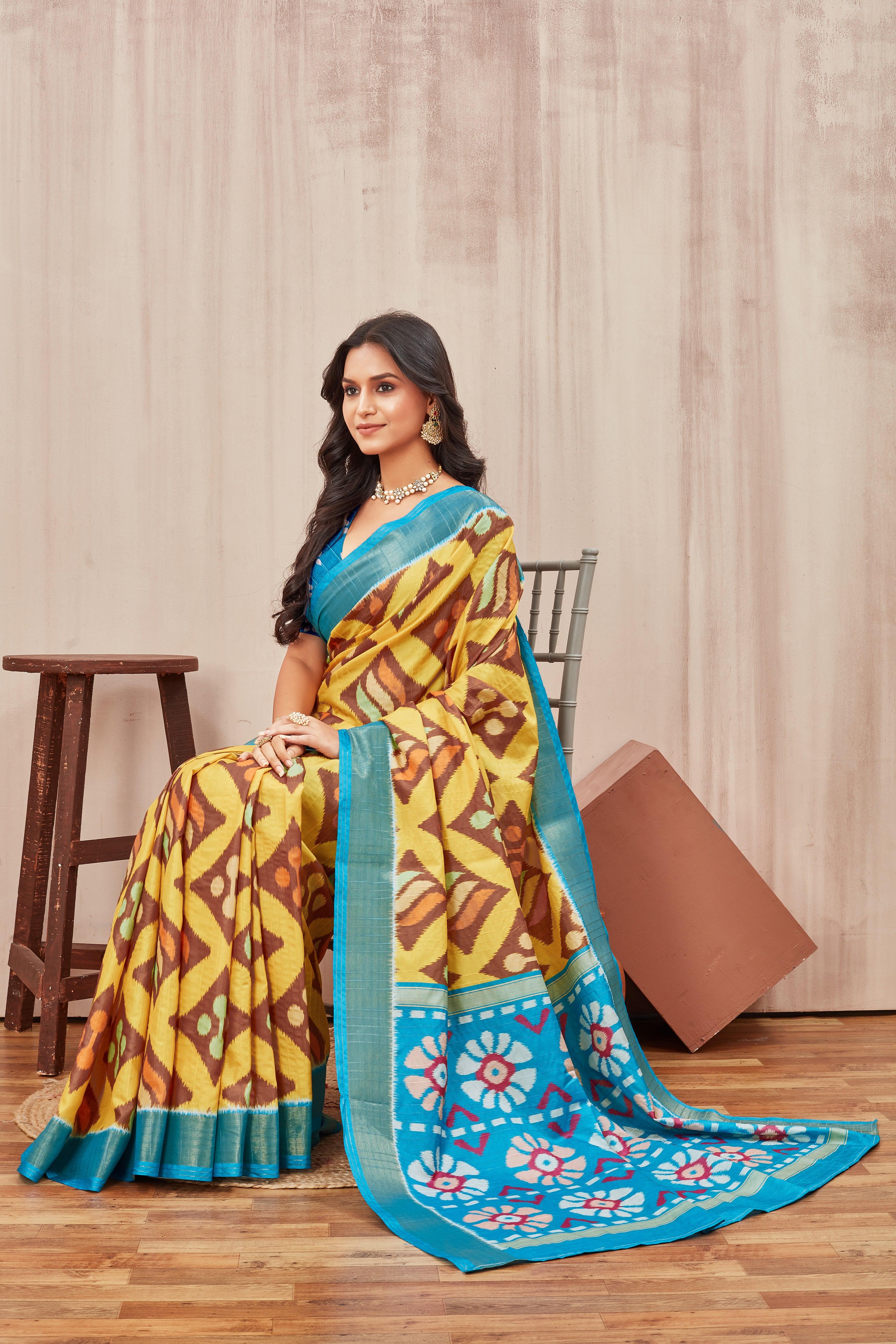 Digital ikkat printed soft silk sarees - Image 4