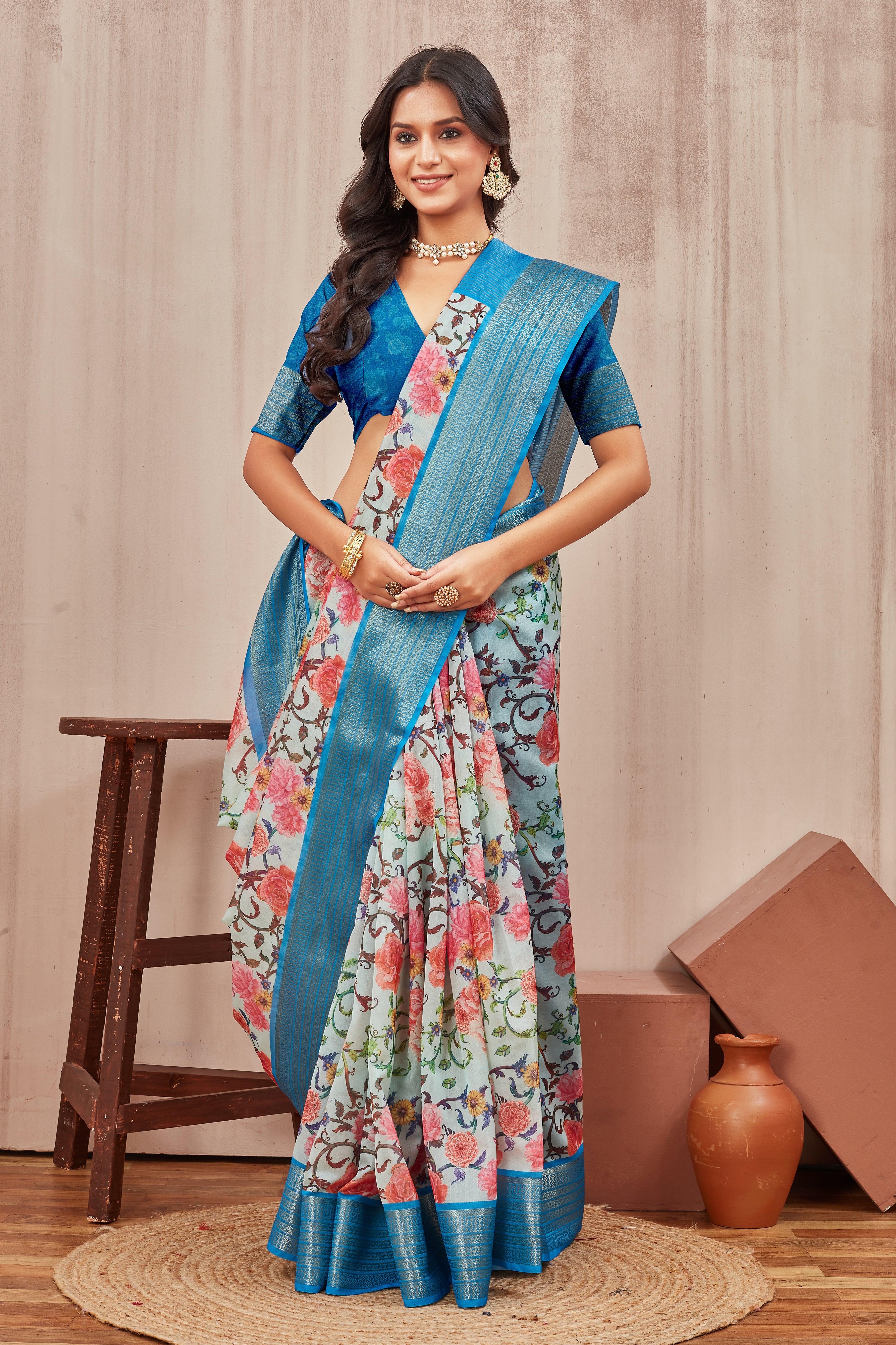 Digital mordern printed soft silk sarees - Image 4