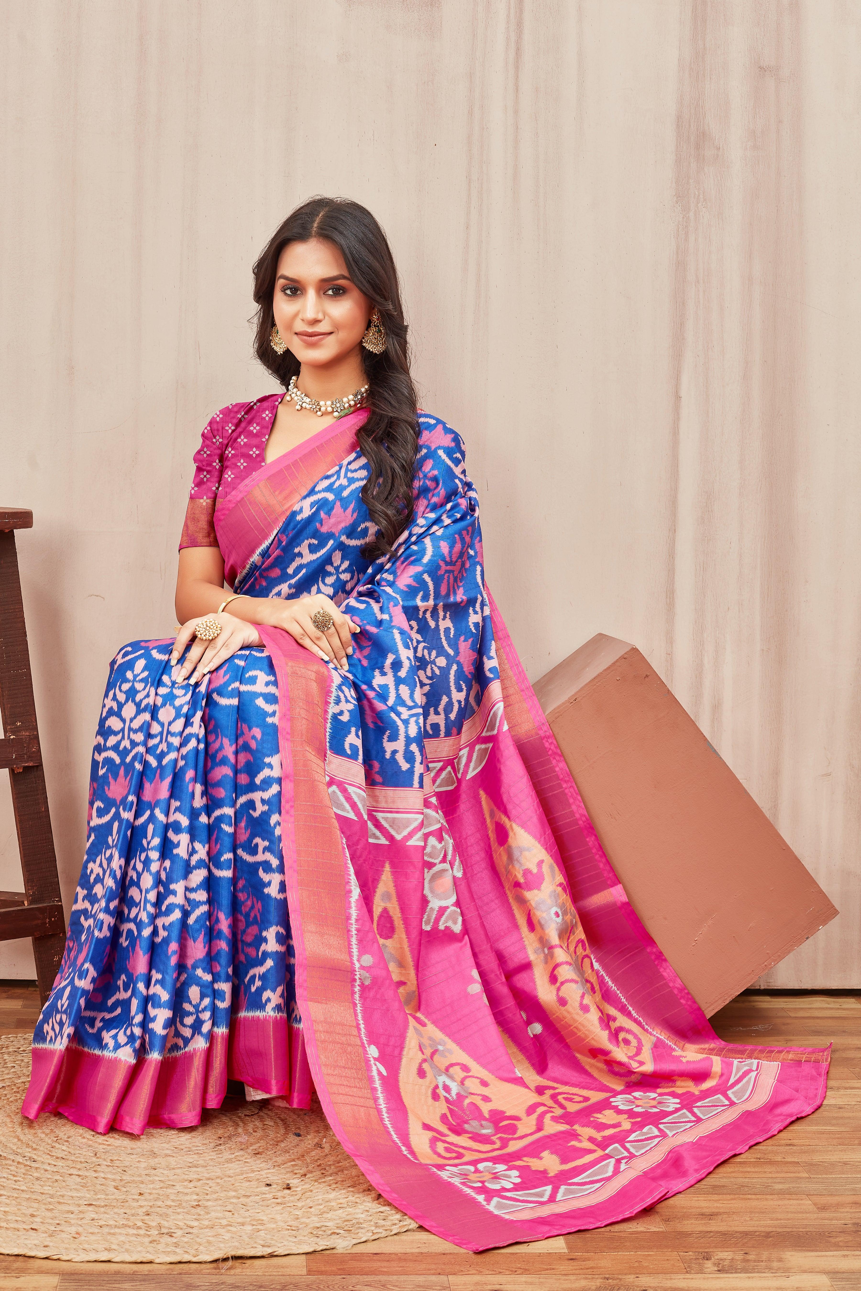 Digital ikkat printed soft silk sarees - Image 4