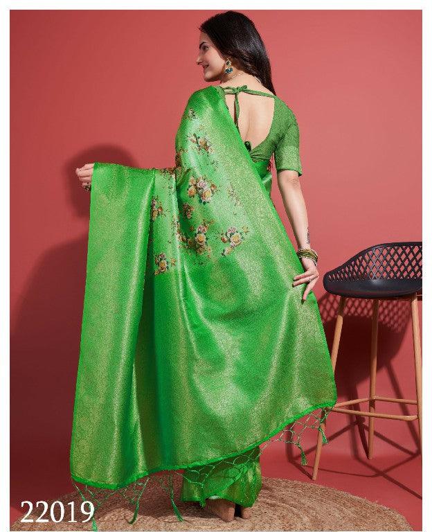 Digitally Crafted Beauty: Modern Soft Silk Sarees in Green - Image 3