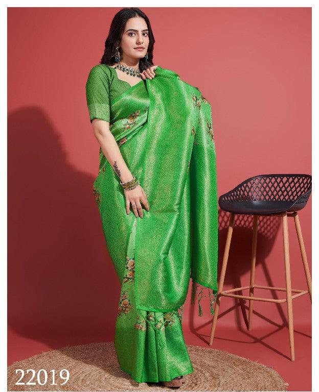 Digitally Crafted Beauty: Modern Soft Silk Sarees in Green - Image 4