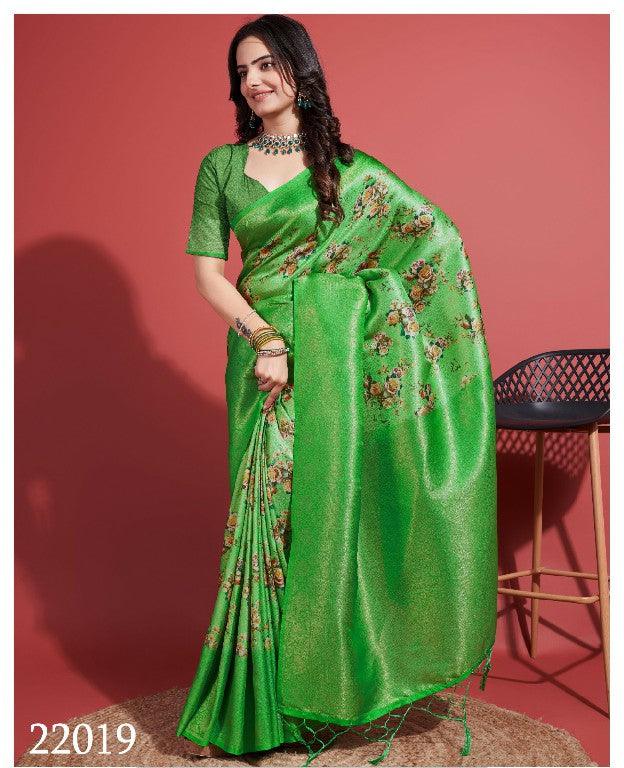 Digitally Crafted Beauty: Modern Soft Silk Sarees in Green - Image 5