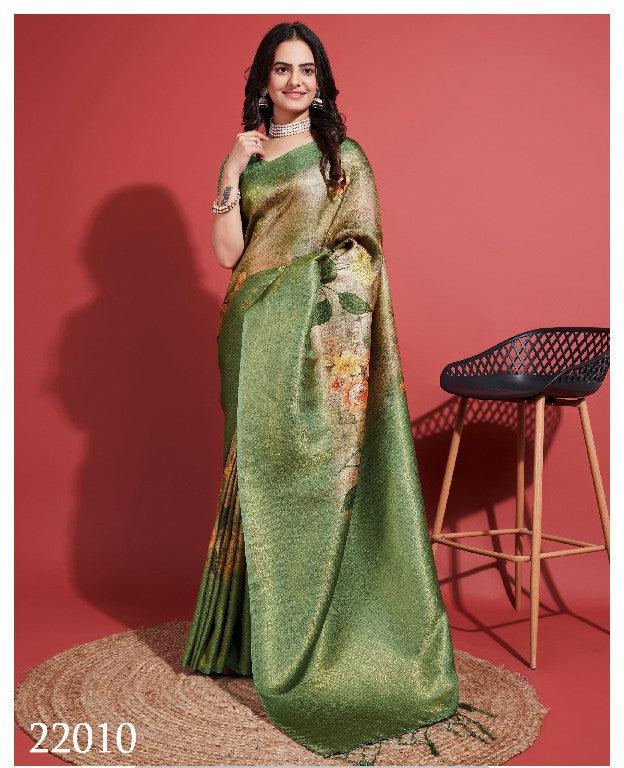 Modern Prints, Timeless Grace: Digital Soft Silk Sarees in Green - Image 3