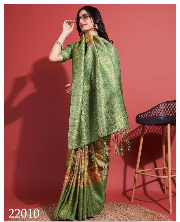 Modern Prints, Timeless Grace: Digital Soft Silk Sarees in Green - Image 5