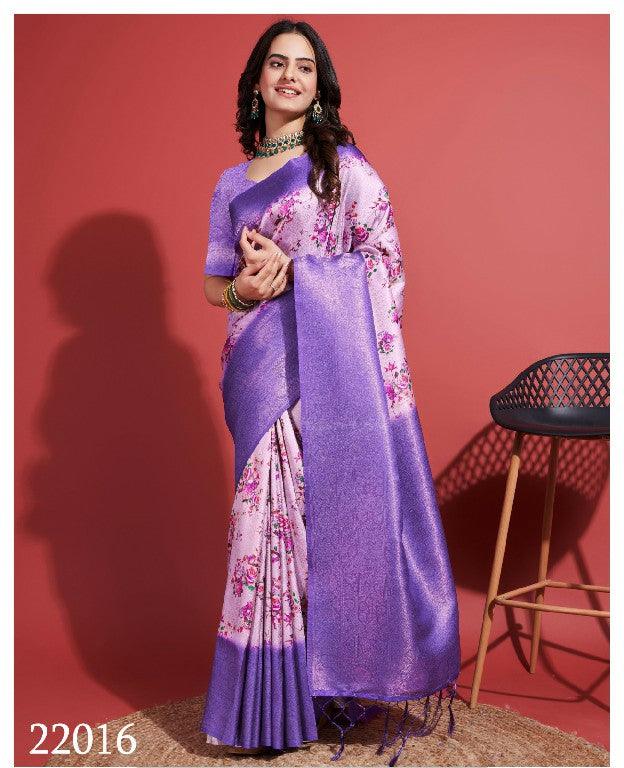 Digitally Crafted Beauty: Modern Soft Silk Sarees in Purple - Image 3