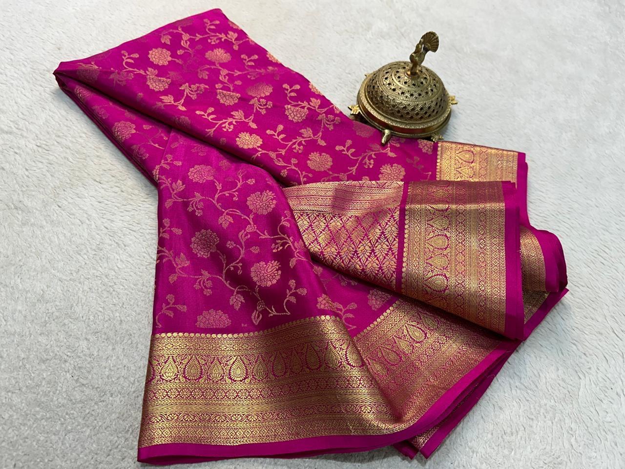 Elegance Redefined: Silk Brocade Saree with Exquisite Gold & Silver Zari Weaving - Image 17