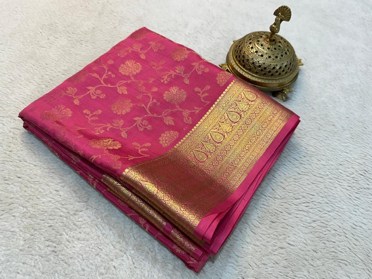 Elegance Redefined: Silk Brocade Saree with Exquisite Gold & Silver Zari Weaving - Image 18
