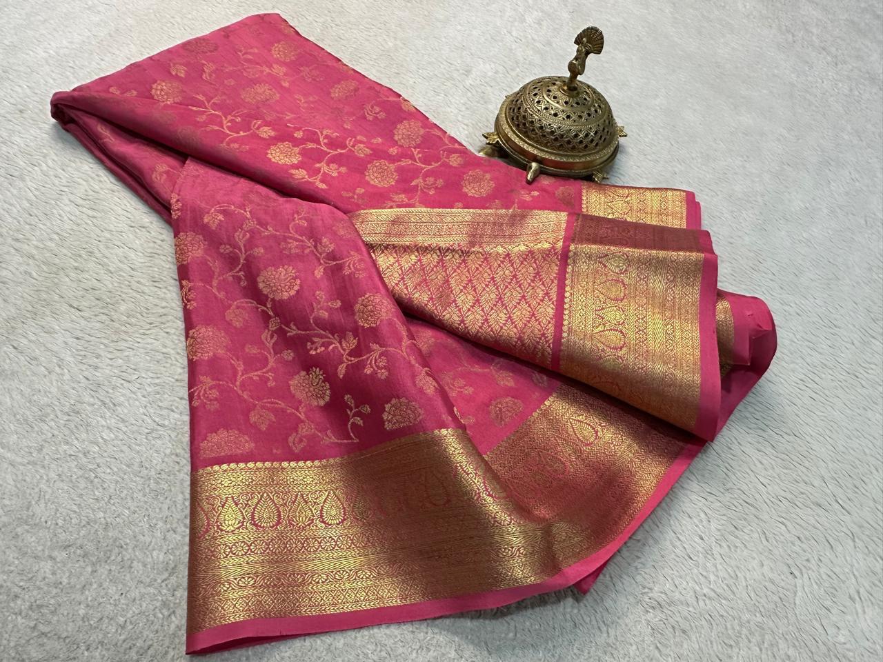 Elegance Redefined: Silk Brocade Saree with Exquisite Gold & Silver Zari Weaving - Image 19