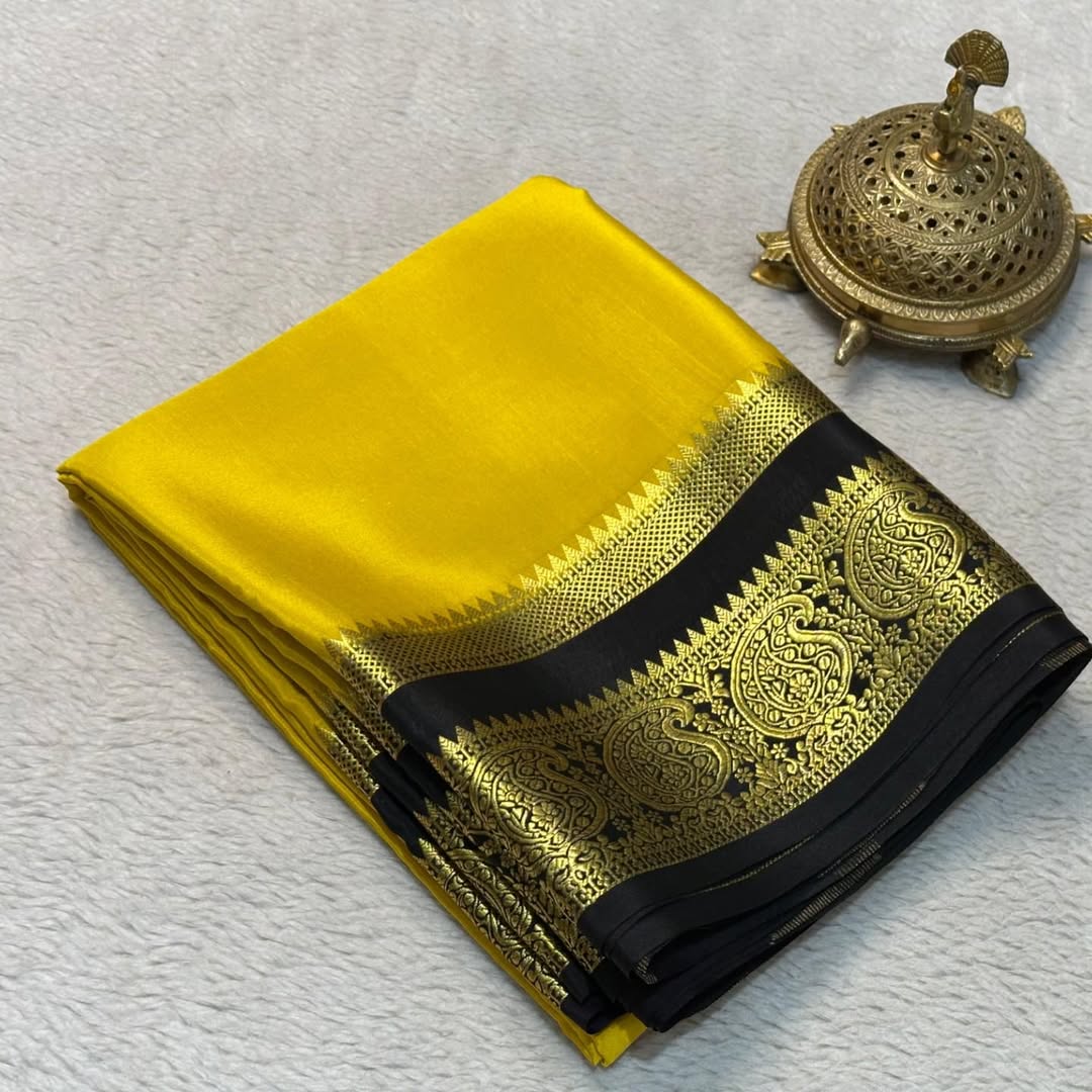 Elegant Contrast Colors in Mango Bentex Border Mysore Silk Sarees - Image 4