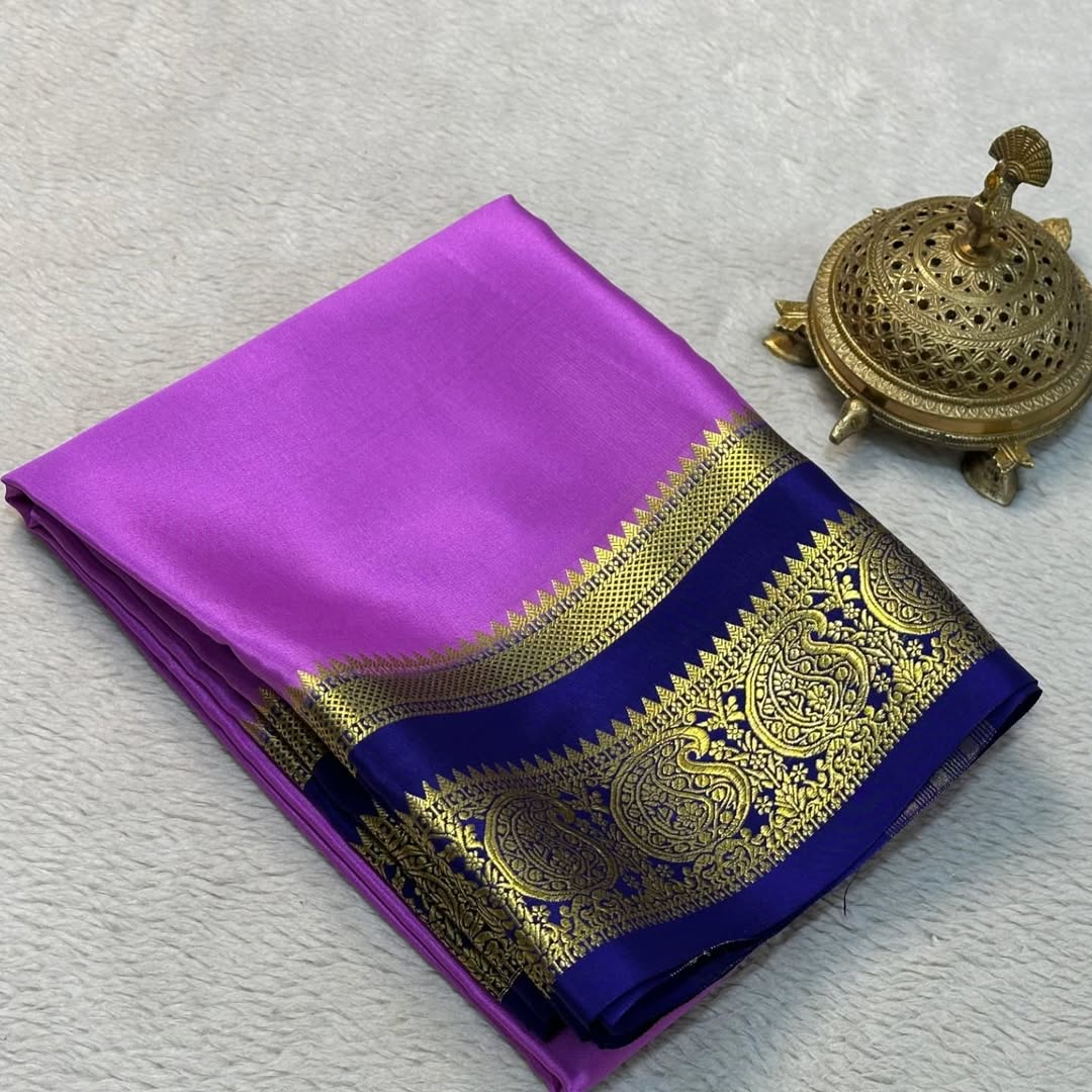 Elegant Contrast Colors in Mango Bentex Border Mysore Silk Sarees - Image 5