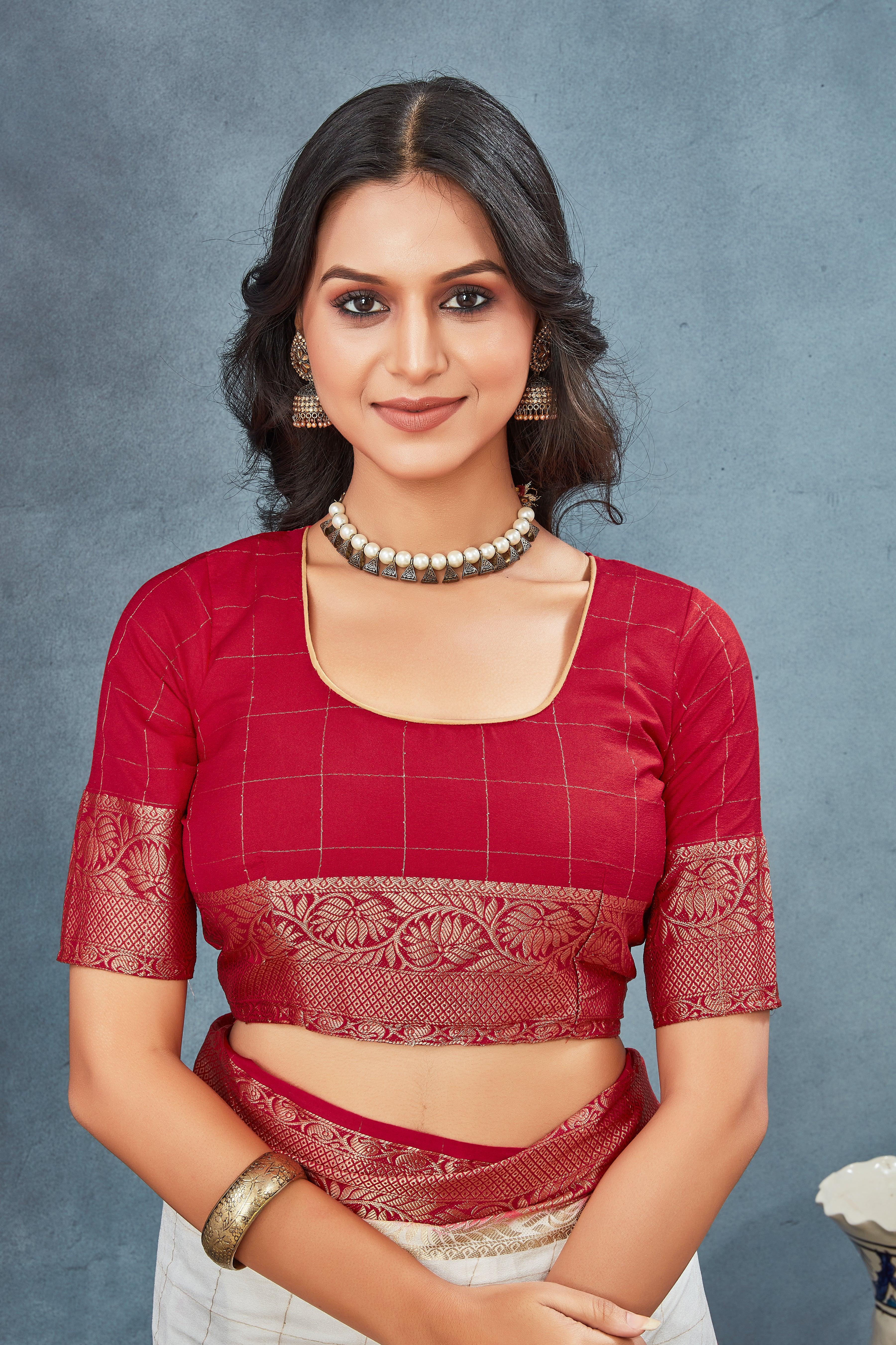 EXCLUSIVE WHITE AND RED BORDER SOFT SILK SAREES - Image 6