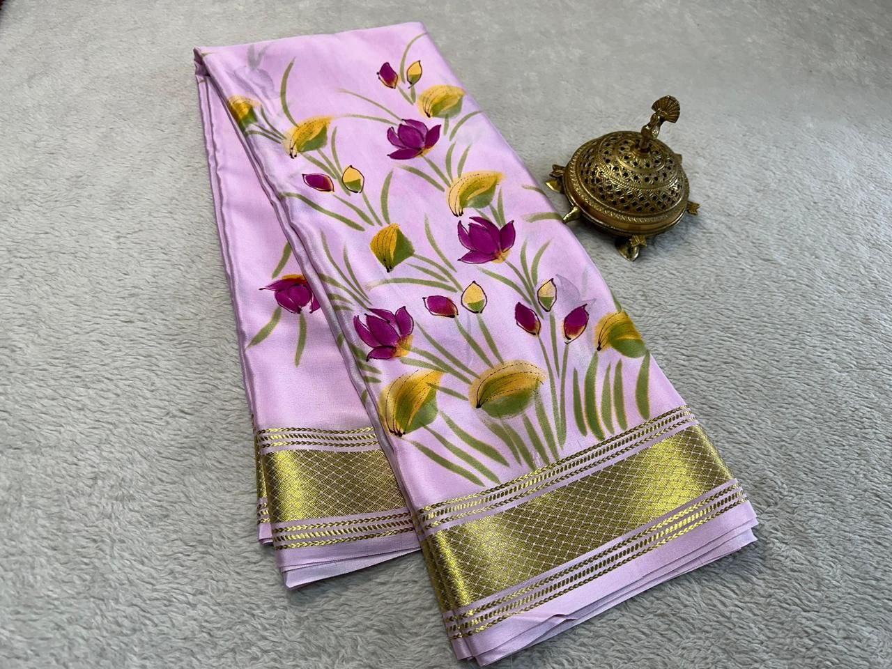 hand printed all over saree with zari border - Image 3