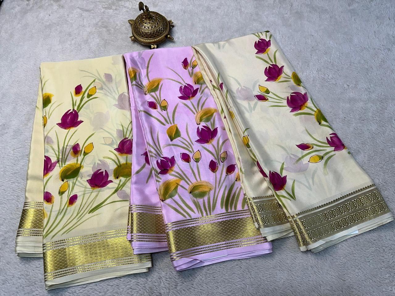 hand printed all over saree with zari border - Image 4