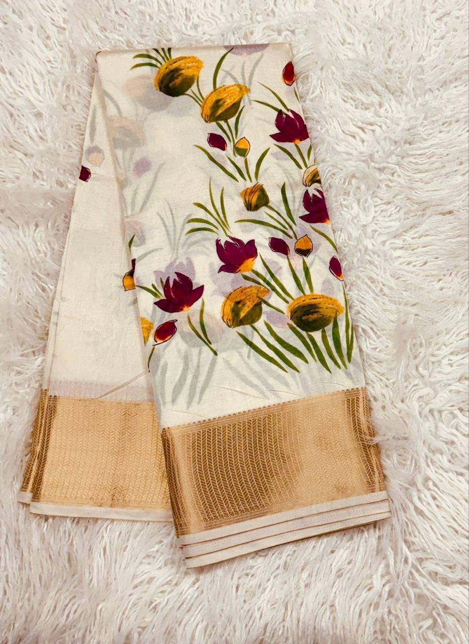 hand printed all over saree with zari border - Image 5