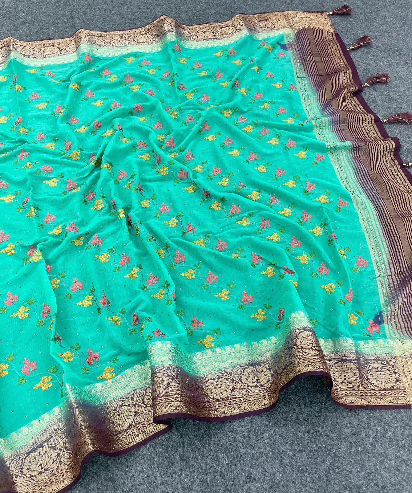 Designer Silk Saree With Heavy Embroidered Blouse – Royal Collection - Image 5