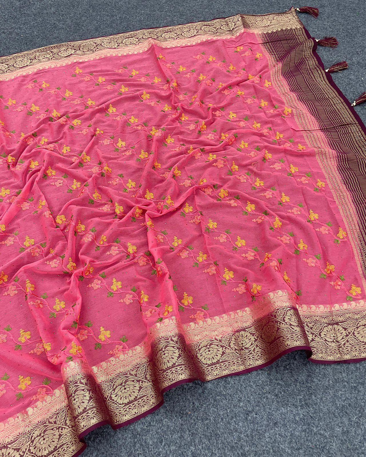 Designer Silk Saree With Heavy Embroidered Blouse – Royal Collection - Image 3