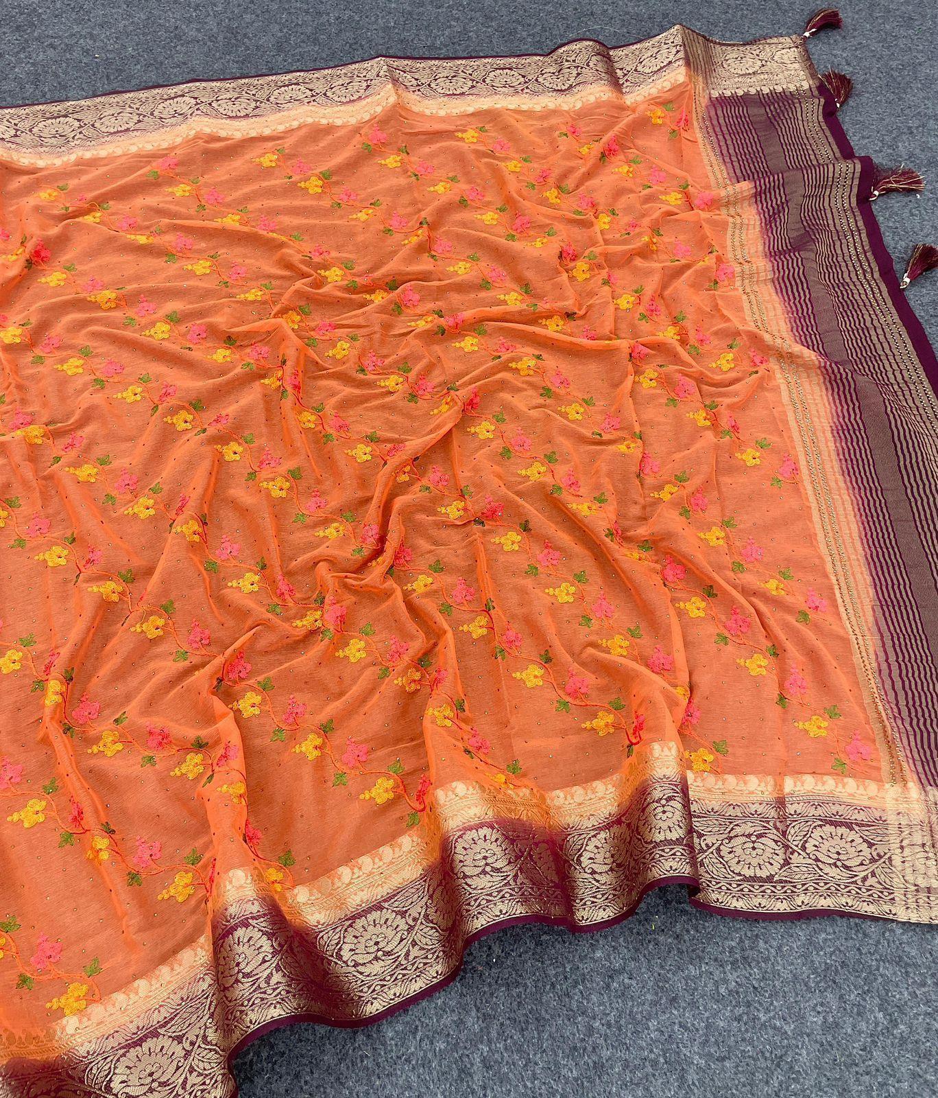 Designer Silk Saree With Heavy Embroidered Blouse – Royal Collection - Image 4