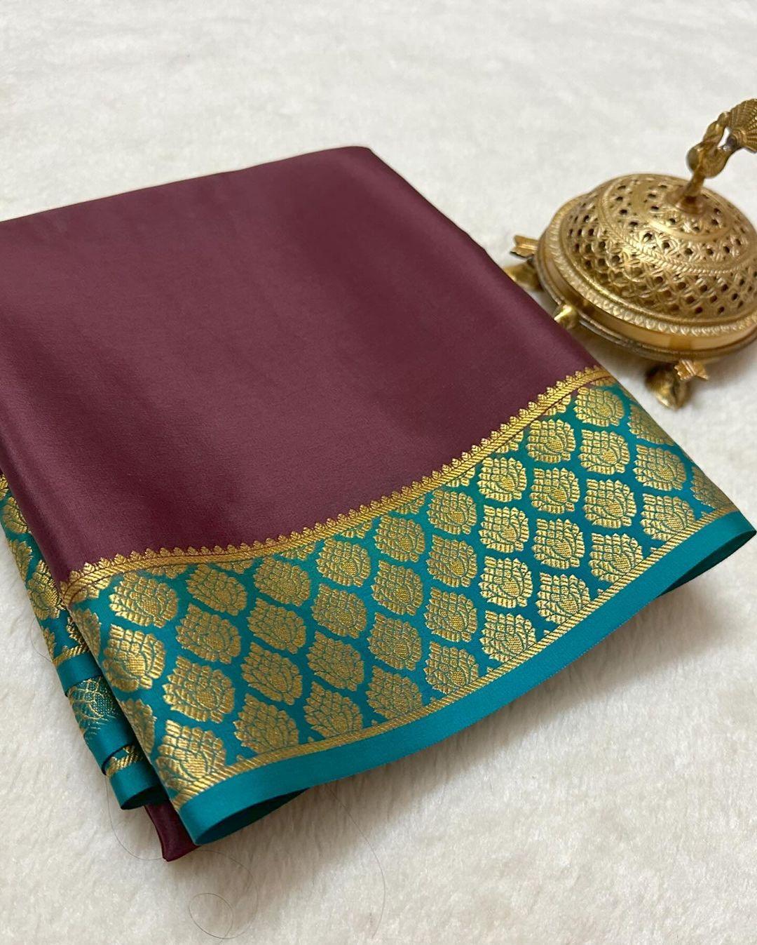 Gilded Grace: Mysore Silk with Grand Border Detailing - Image 5