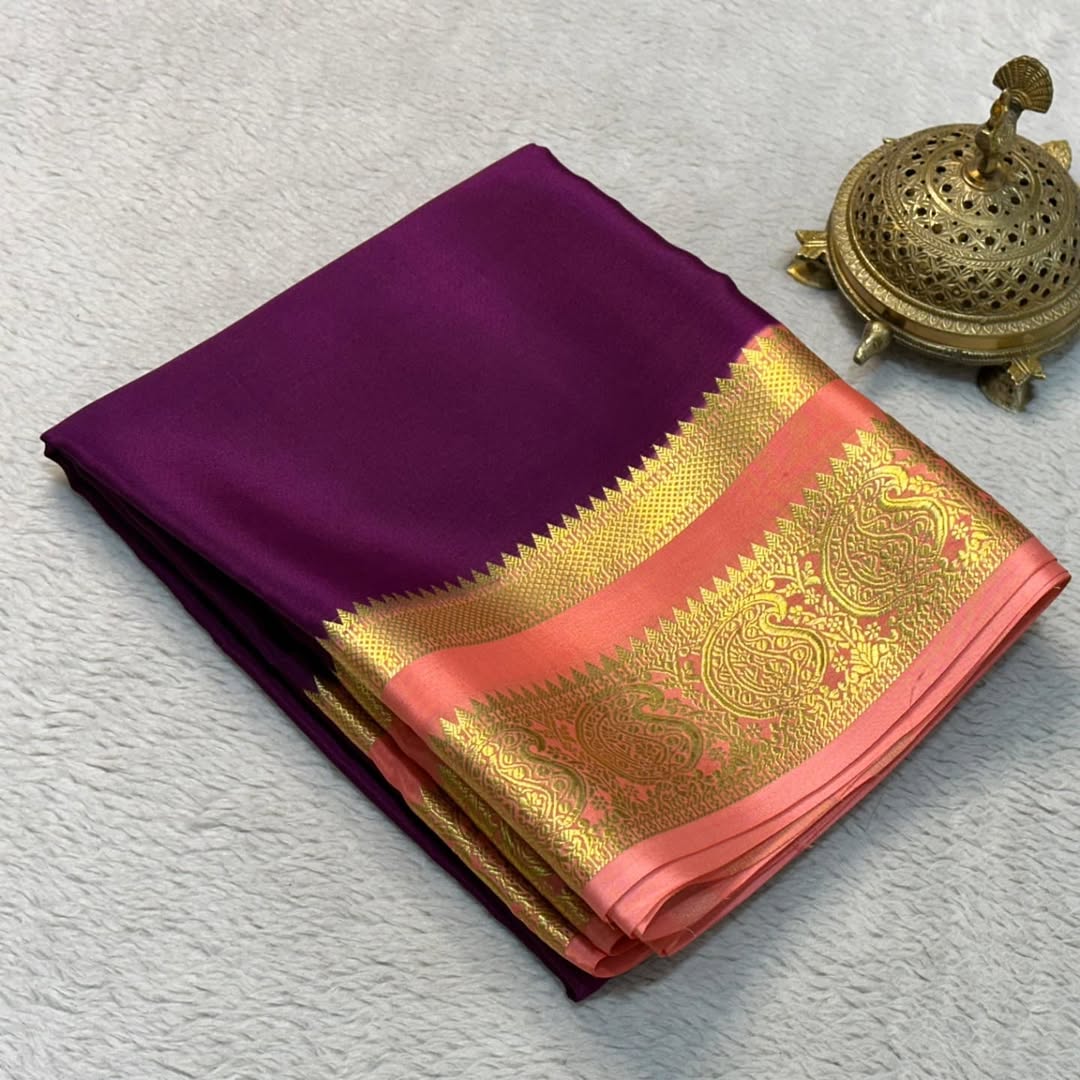 Mysore Silk: Mango Bentex Border Sarees with Line Pallu - Image 3