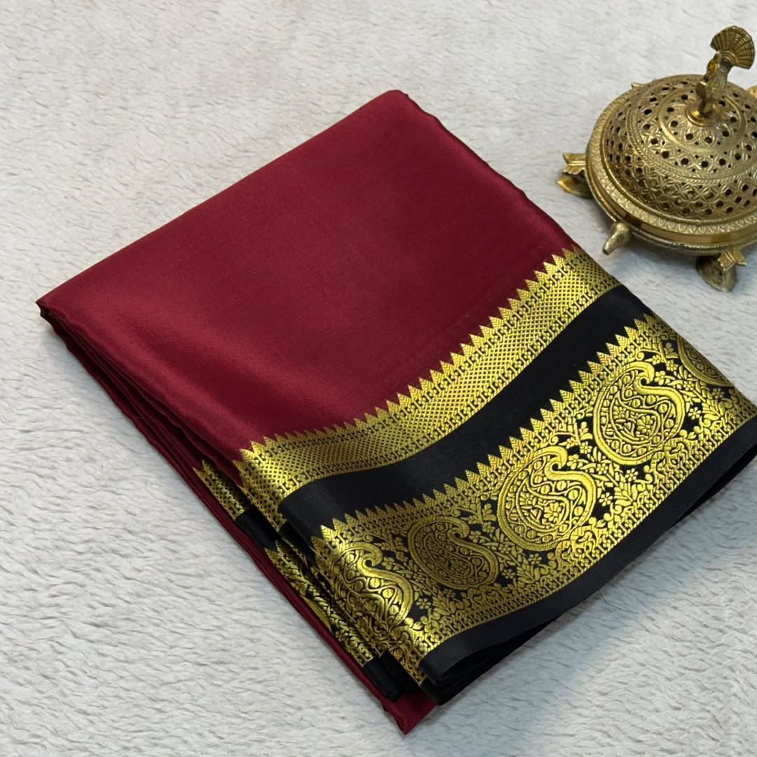 Mysore Silk: Mango Bentex Border Sarees with Line Pallu - Image 4